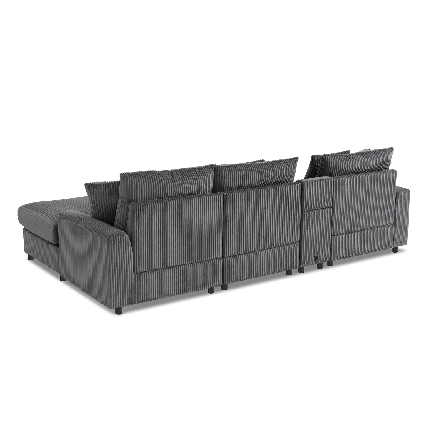 [New+Video]114*64'' Corduroy Sectional Sofa with Bluetooth Speakers,L Shaped Couch with Console,USB Charger,Cup Holders,Storage,Ottoman,Deep and Wide Seat Cloud Sofa for Living Room,Apartment,2 Colors