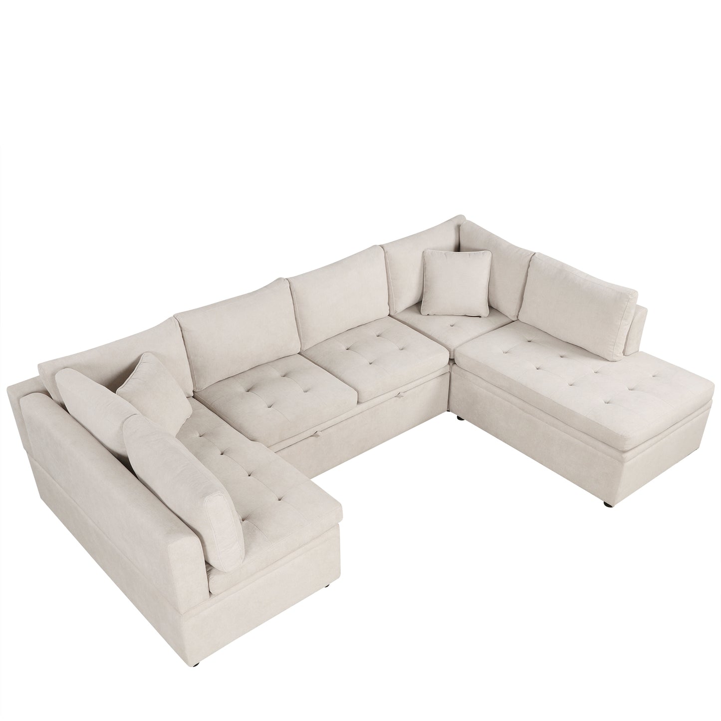 117.3" Oversized Sectional Sofa U- shaped Sofa Couch Pull-out Sofa Bed with Two Throw Pillows for Living Room, Beige