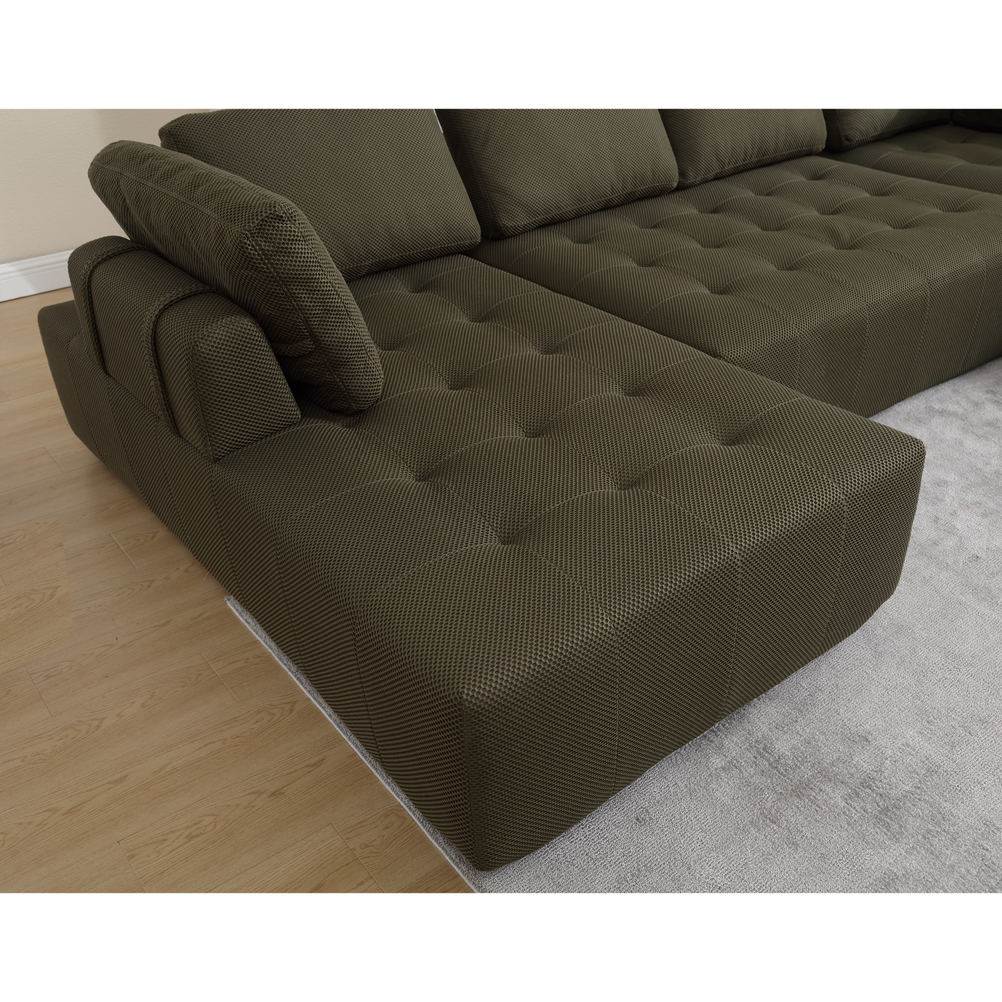 [NEW ARRIVED] [VIDEO PROVIDED]138.5 "Modular Combination Sofa, U-shaped Sofa, Living Room, Apartment, Upholstered ,6-seat Sofa, Free Combination Sofa (Mesh Fabric), Breathable Fabric,Green