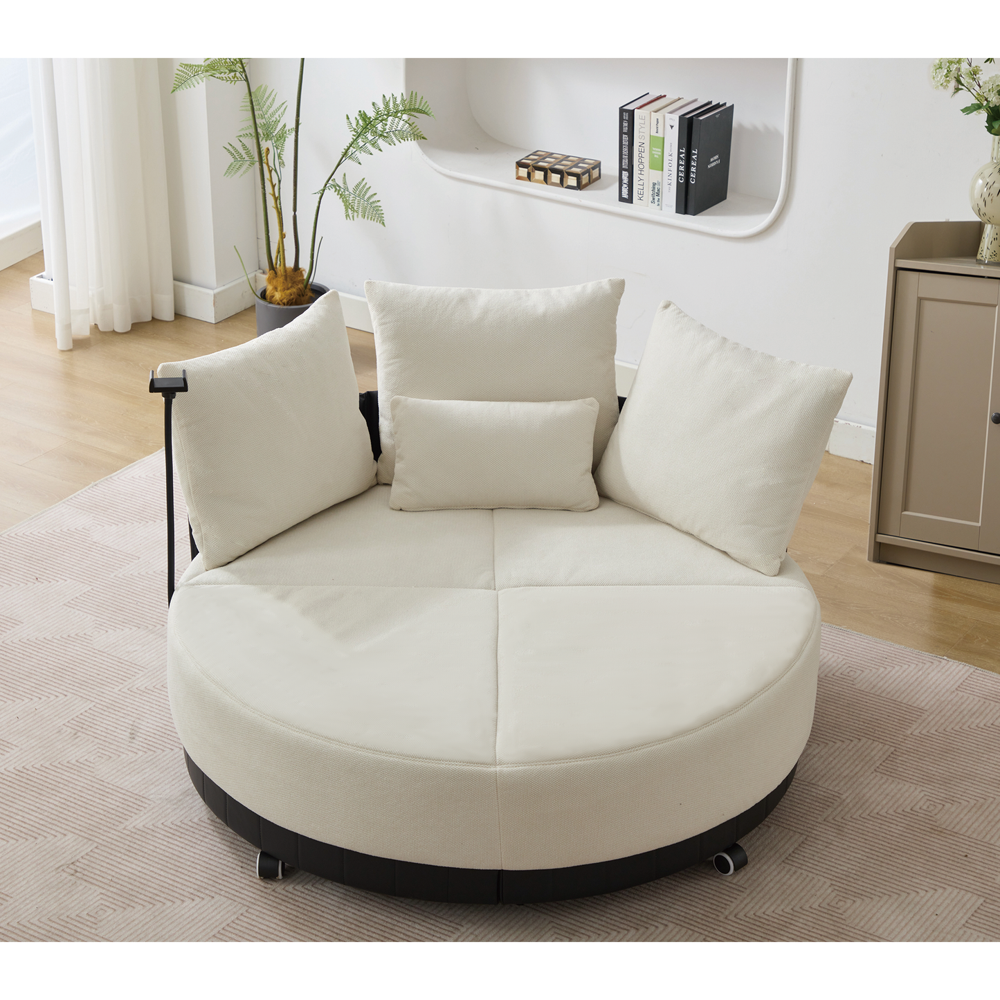 [NEW ARRIVED] [VIDEO PROVIDED]52.75'' Oversized Round Swivel  Chair,360° Swivel Chair, Couples chair,Adjustable phone stand,Swivel Chair,Rotating pulley,Polyester(Anti-Wrinkle),Beige