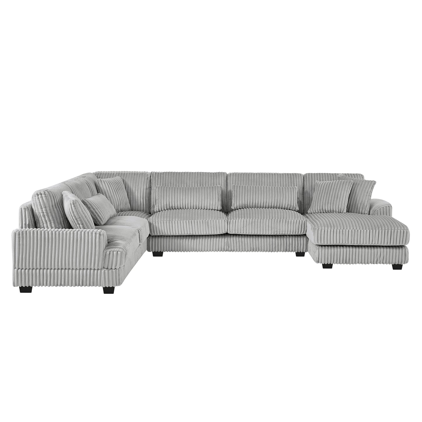 129" Oversized Sectional Sofa U-shaped Sofa Couch Modern Sofa Upholstered in Soft Corduroy with a Chaise Lounge for Living Room, Grey