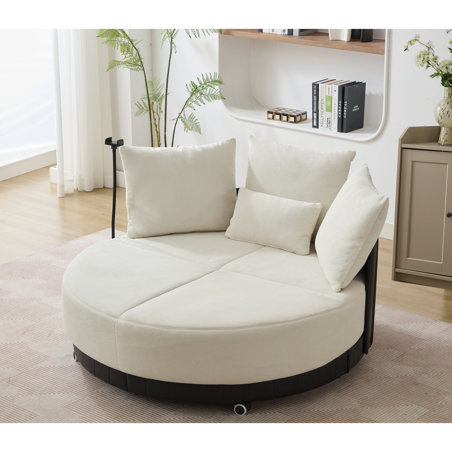 [NEW ARRIVED] [VIDEO PROVIDED]52.75'' Oversized Round Swivel  Chair,360° Swivel Chair, Couples chair,Adjustable phone stand,Swivel Chair,Rotating pulley,Polyester(Anti-Wrinkle),Beige