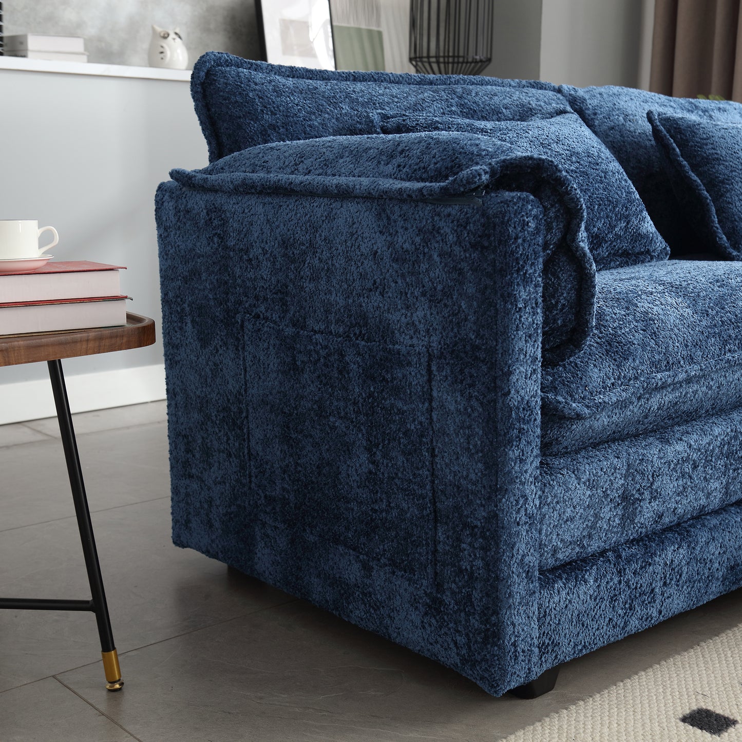 UNITED WE WIN Chenille fabric, removable armrests with side pockets, high density sponge filling, oversized double sofa with footstool