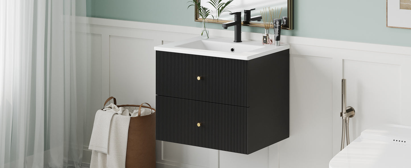 24-Inch Wall Mounted Bathroom Vanity with 2 Drawers - Ideal for Small Bathrooms