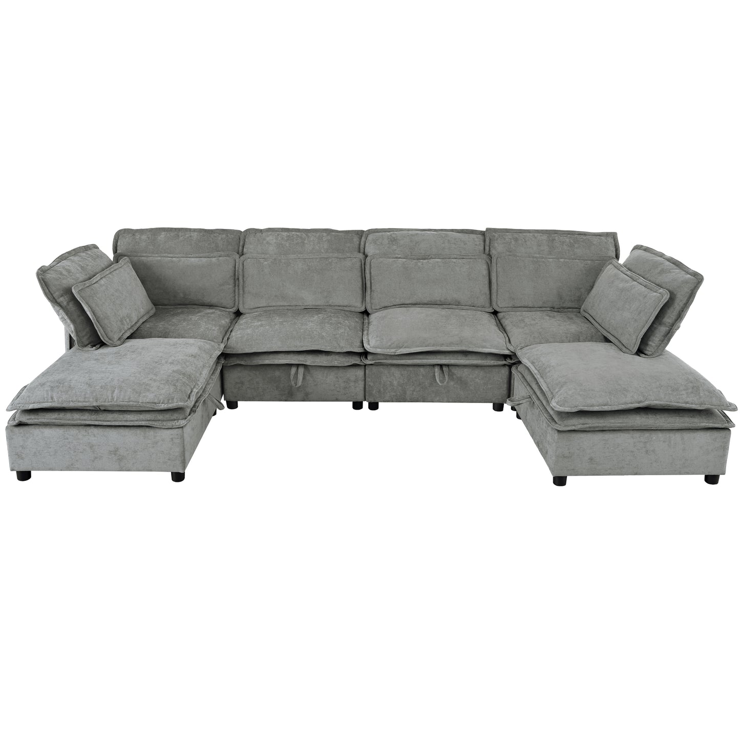 U_Style Double-Layer Cushion Modern Large U-Shaped Modular Sofa, Freely Combinable 6-Seater with Storage Function, Convertible to Sofa Bed, Perfect for Living Rooms, Offices, and Apartments