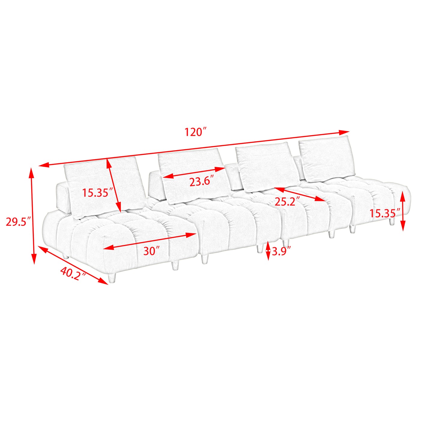 120 inches long, Teddy Sofa Fabric, with spacious and comfortable seats, for Apartment Office Living Room -Gray