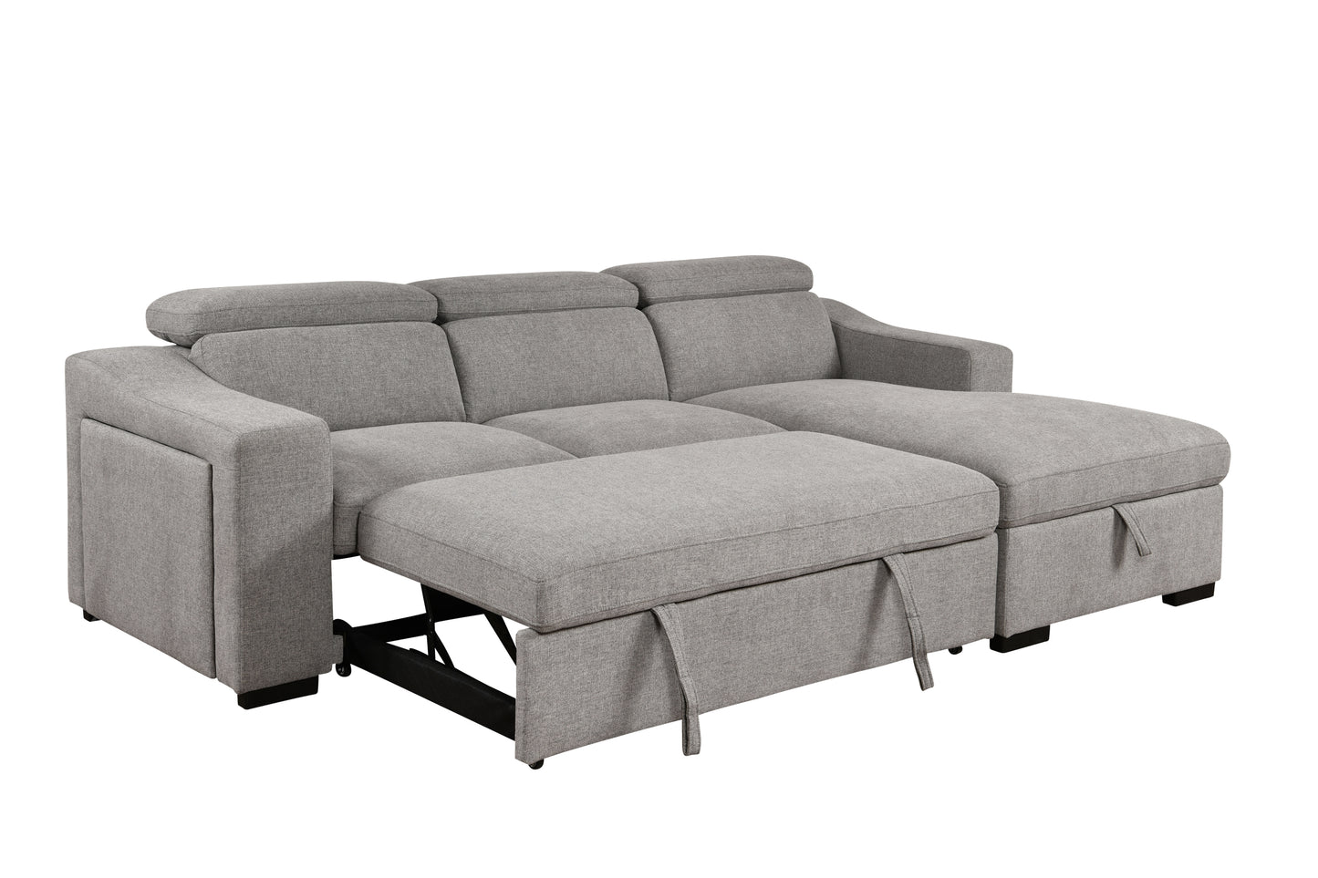 103'' inch Convertible Sectional Sofa with Storage Chaise, Adjustable Headrests, L-shaped Sleeper Corner Sectional Sofa with a Pull-Out Bed ,a USB Charging,and a Cup Holder,Light Gray