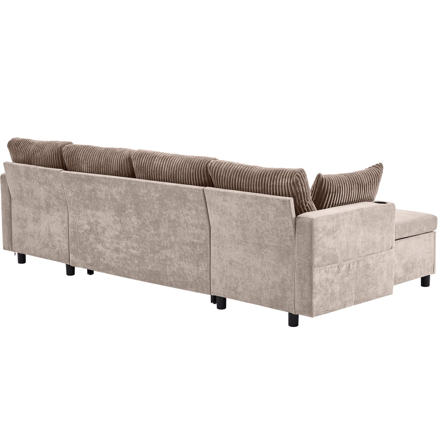 111.8" Sectional Sofa Pull-out Sofa Bed Versatile Sofa Sleeper with Large Storage Space, Two USB Ports and Two Cup Holders for Living Room, Brown