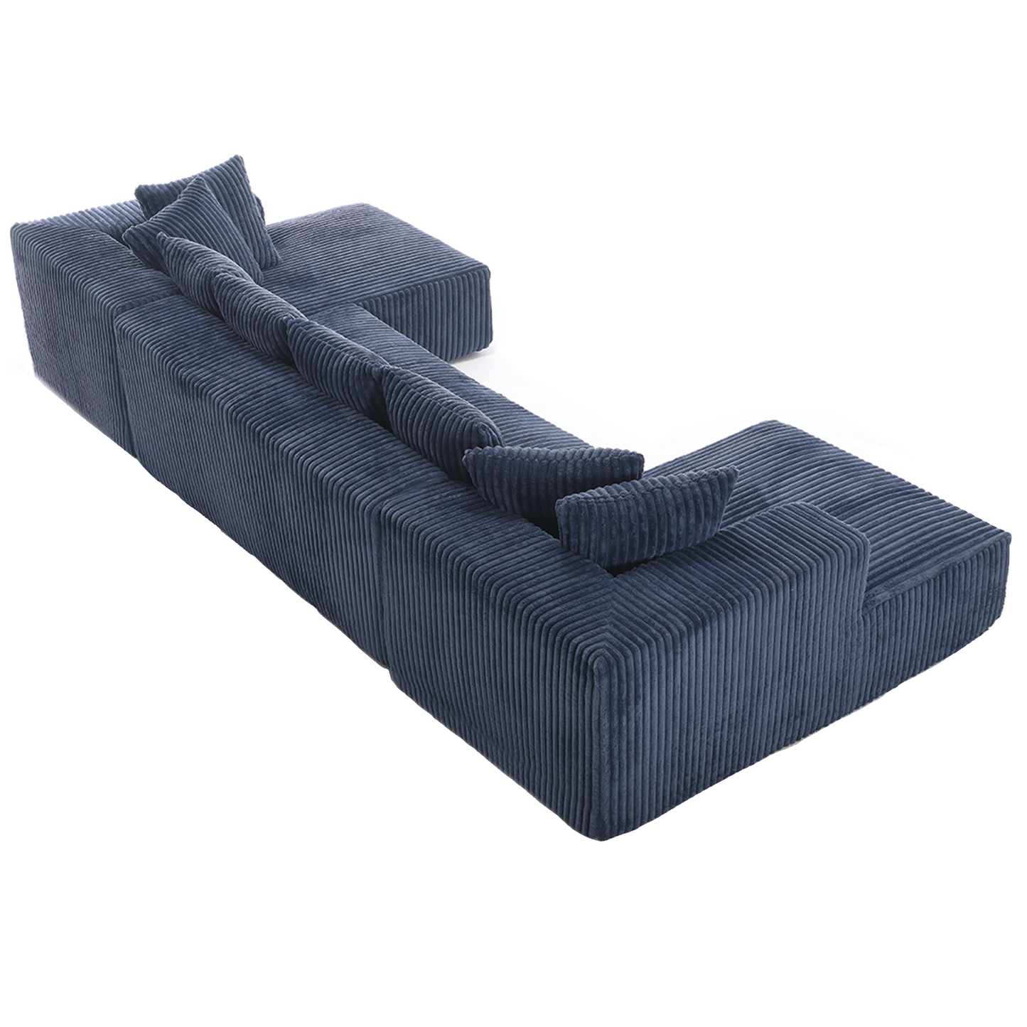 [VIDEO PROVIDED]131'' Modular Sectional Couch, U-shaped sofa , Chaise Lounge, Striped fabric,Upholstered 4 Seater Couch for Living Room, Bedroom, Free Combination Sofa (Corduroy), Blue