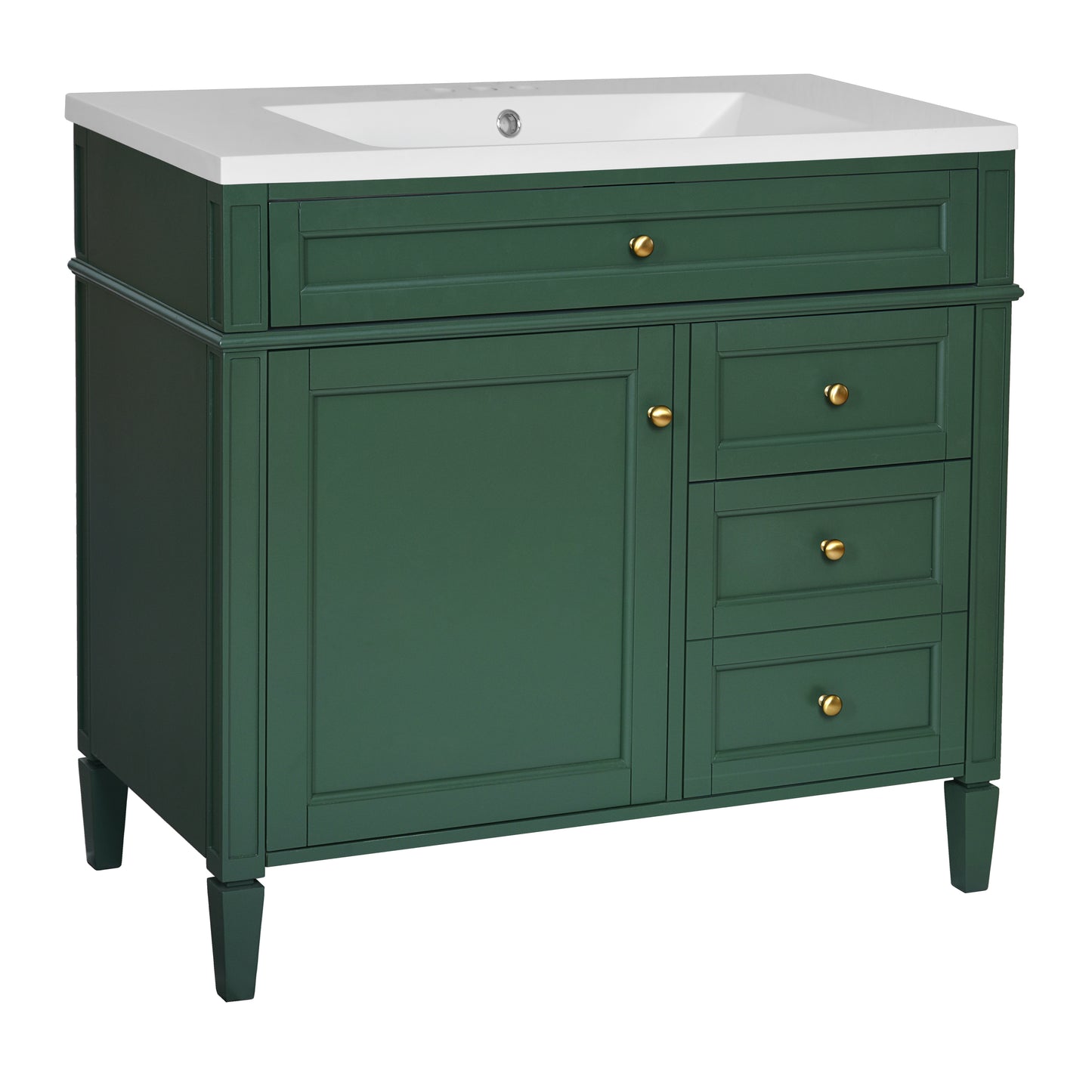 36'' Bathroom Vanity with Top Sink, Modern Bathroom Storage Cabinet with 2 Drawers and a Tip-out Drawer, Single Sink Bathroom Vanity