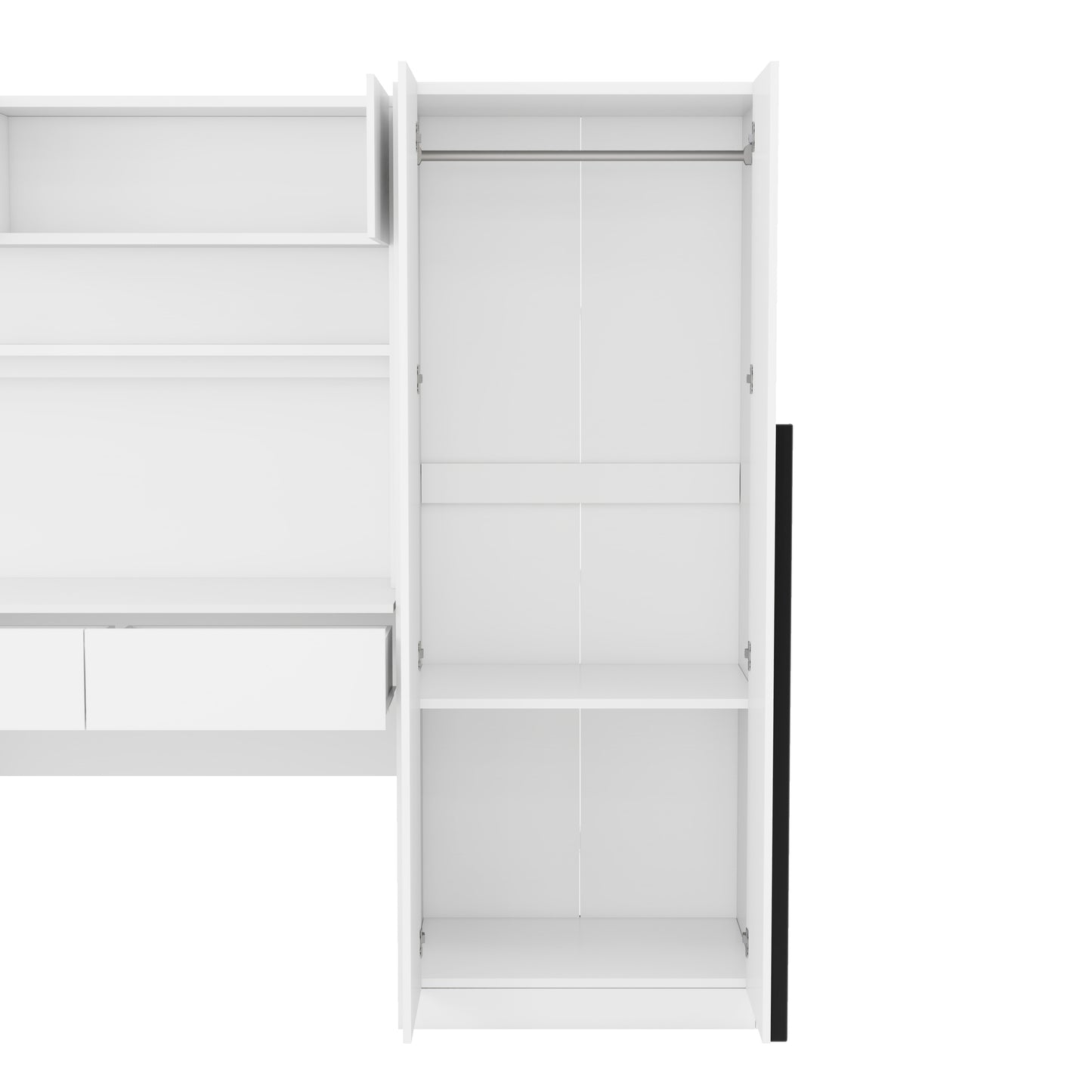 2 Door Wooden Storage Desk Wardrobe for Bedroom with Shelves and Drawers, White