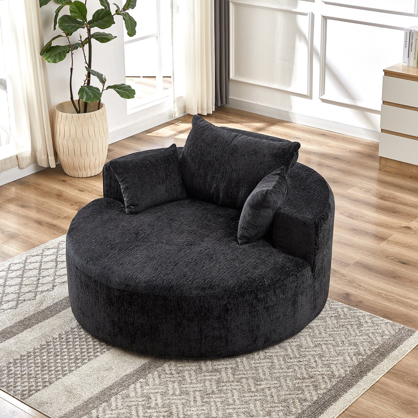 55''L Chenille Sponge single sofa,No Assembly Required,Fluffy Modern Sleeper Chair for Living room, Bedroom, Lounge and Projection Room(Not a swivel chair.)