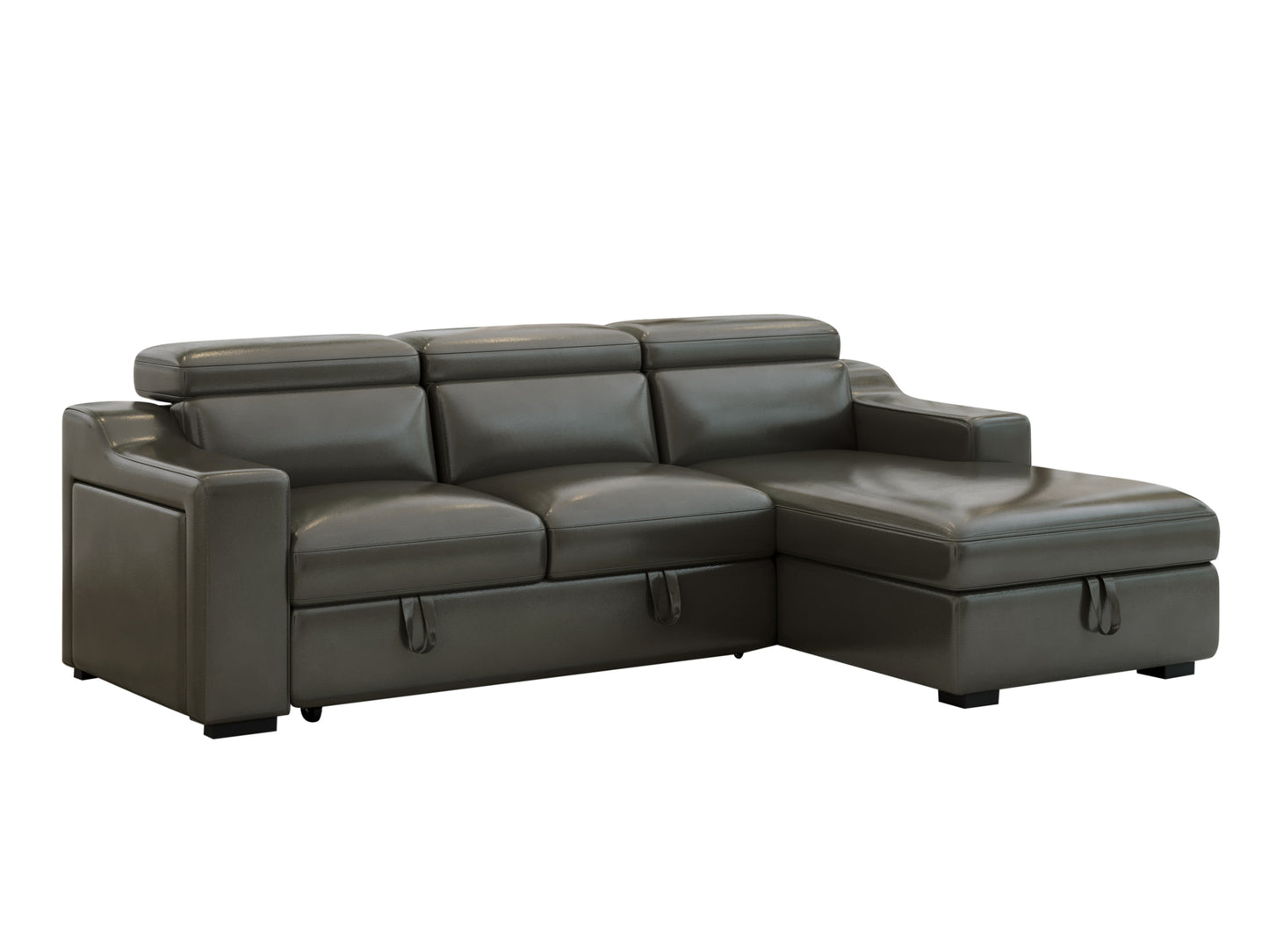 103'' inch Convertible Sectional Sofa with Storage Chaise, Adjustable Headrests, L-shaped Sleeper Corner Sectional Sofa with a Pull-Out Bed ,a USB Charging,and a Cup Holder,Gray