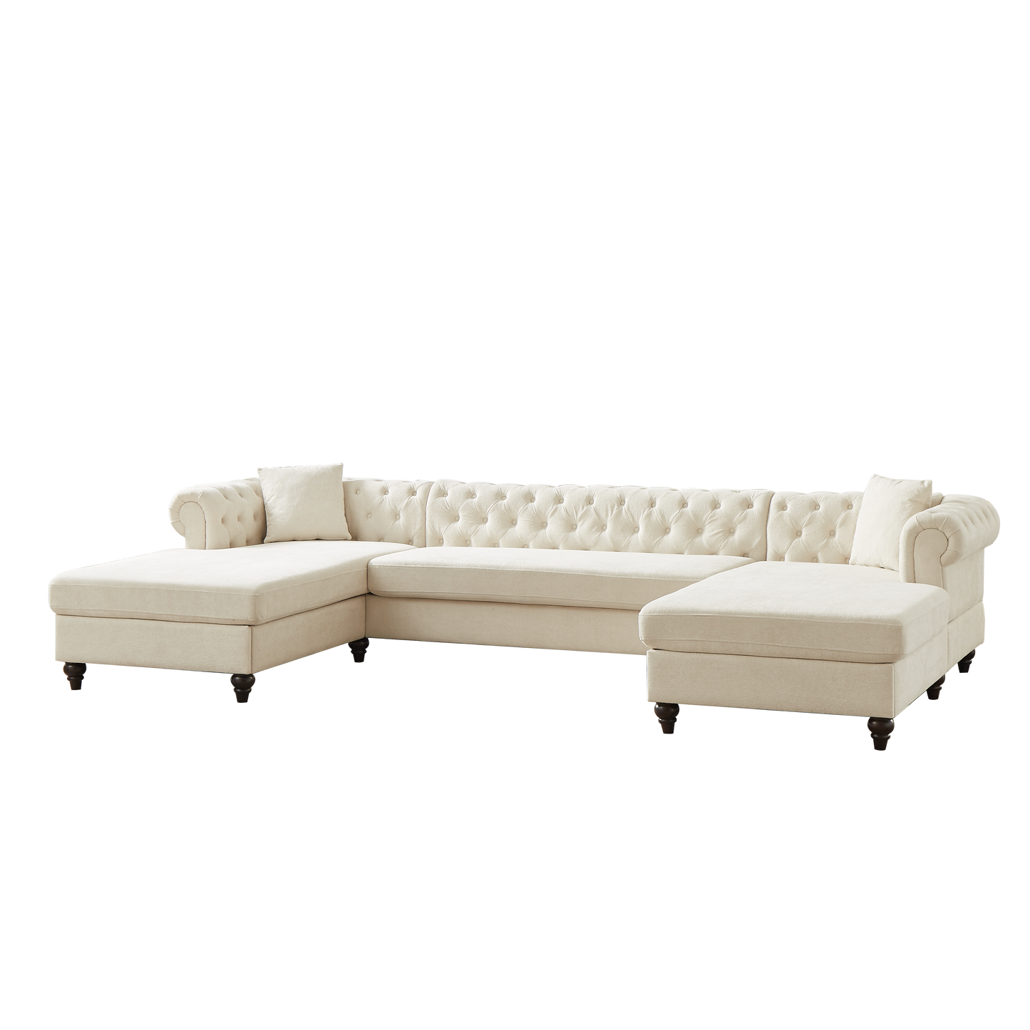 135.5-inch Modern Style Chenille Three Piece Sofa, Pull Point Design U-shaped Sofa two Chaise Longue Seats, two Pillows and Wooden feet, Suitable for Living room, Bedroom, Lounge and Projection Room