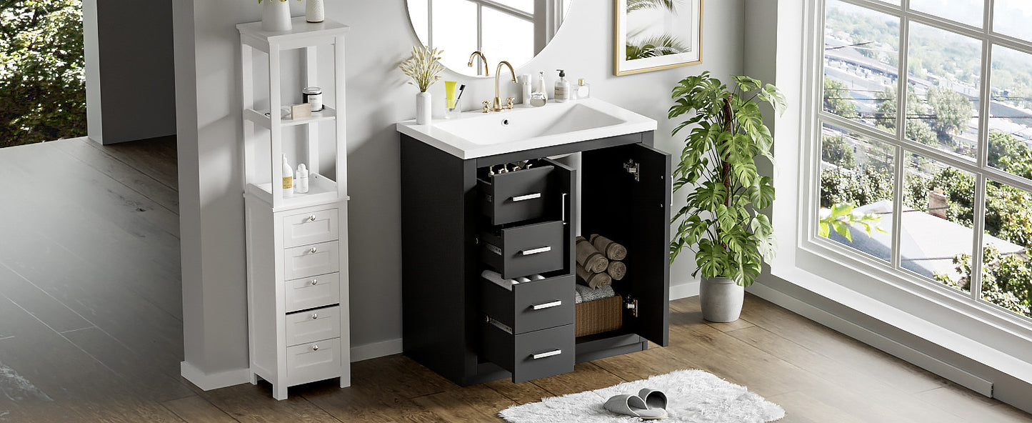 30'' Bathroom Vanity with Ceramic Sink Combo,Solid Wood Frame Bathroom Storage Cabinet, Freestanding Vanity Set with 3 Drawers& Soft Closing Doors