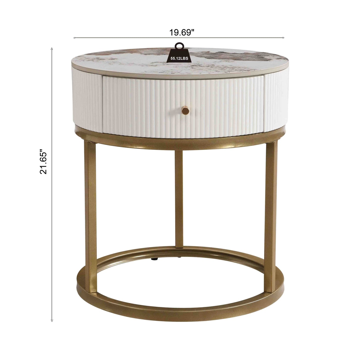 19.68 Inch Modern Nightstand with Drawer, Marble Round End Table with storage, Side Table for Living Room&Bedroom