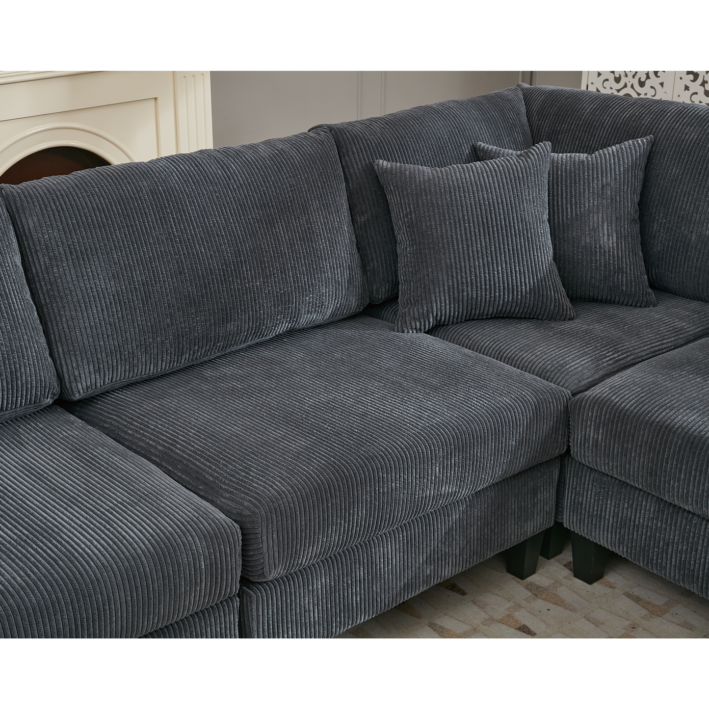 [NEW PACKAGING UPGRADE]Oversized Modular Sectional Sofa Set, L Shaped Couch,Corduroy ,Upholstered,Deep Seat,,5 Seat,5 Throw pillow and 6 back cushion,Living Room, Apartment , Gray