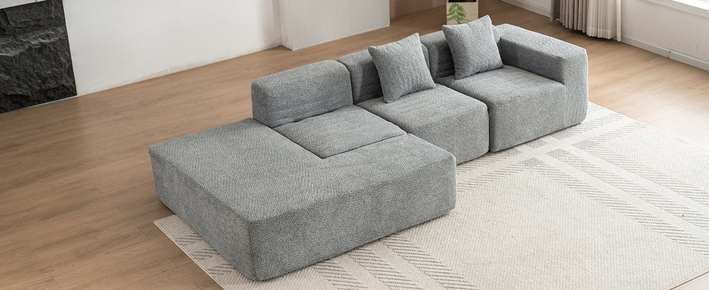 116.5" Sectional Sofa Full-compressed Sofa Couch Free-combined Sofa for Living Room, Grey