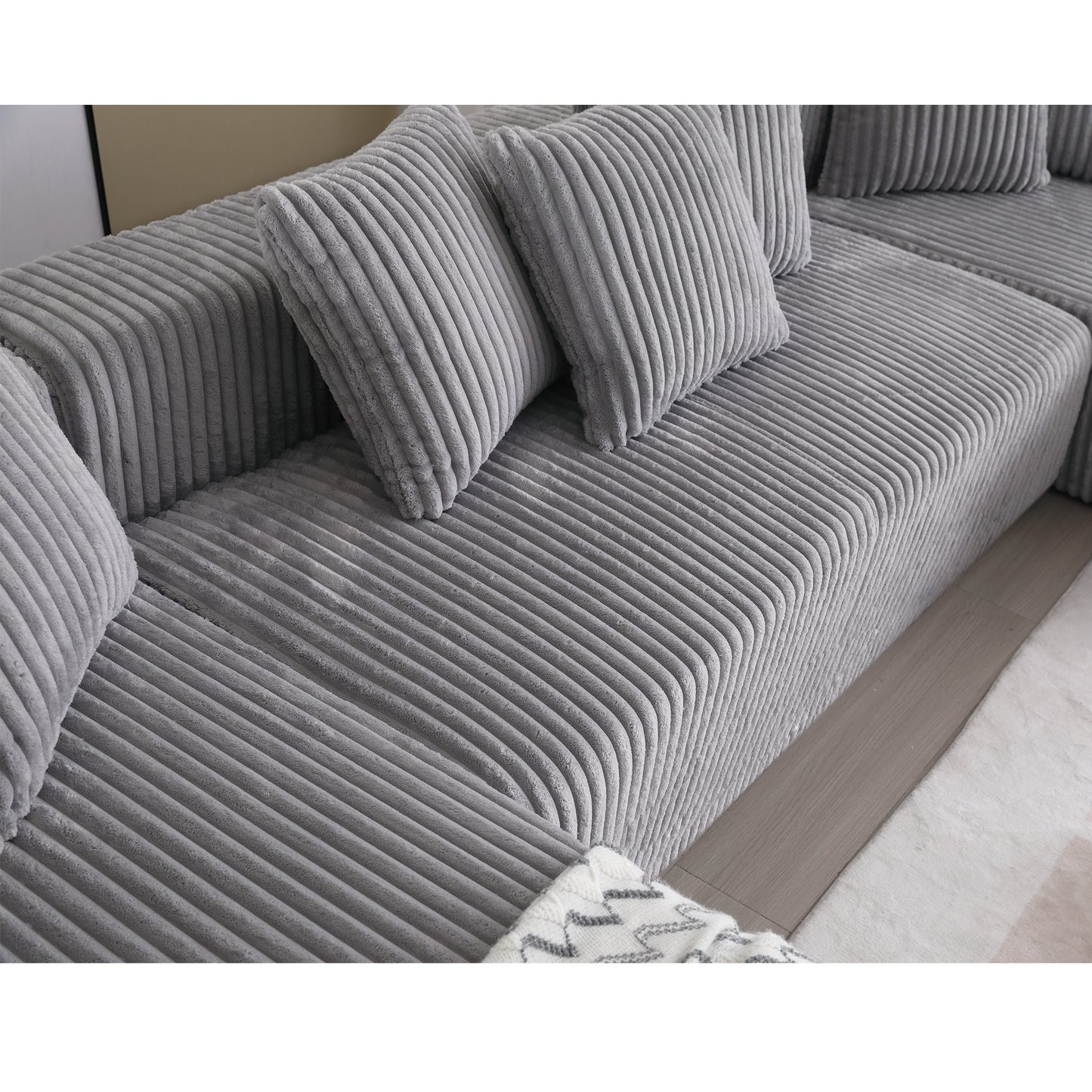 [NEW ARRIVED] [VIDEO PROVIDED]131'' Modular Sectional Couch, U-shaped sofa , Chaise Lounge, Striped fabric,Upholstered 4 Seater Couch for Living Room, Bedroom, Free Combination Sofa (Corduroy), Gray