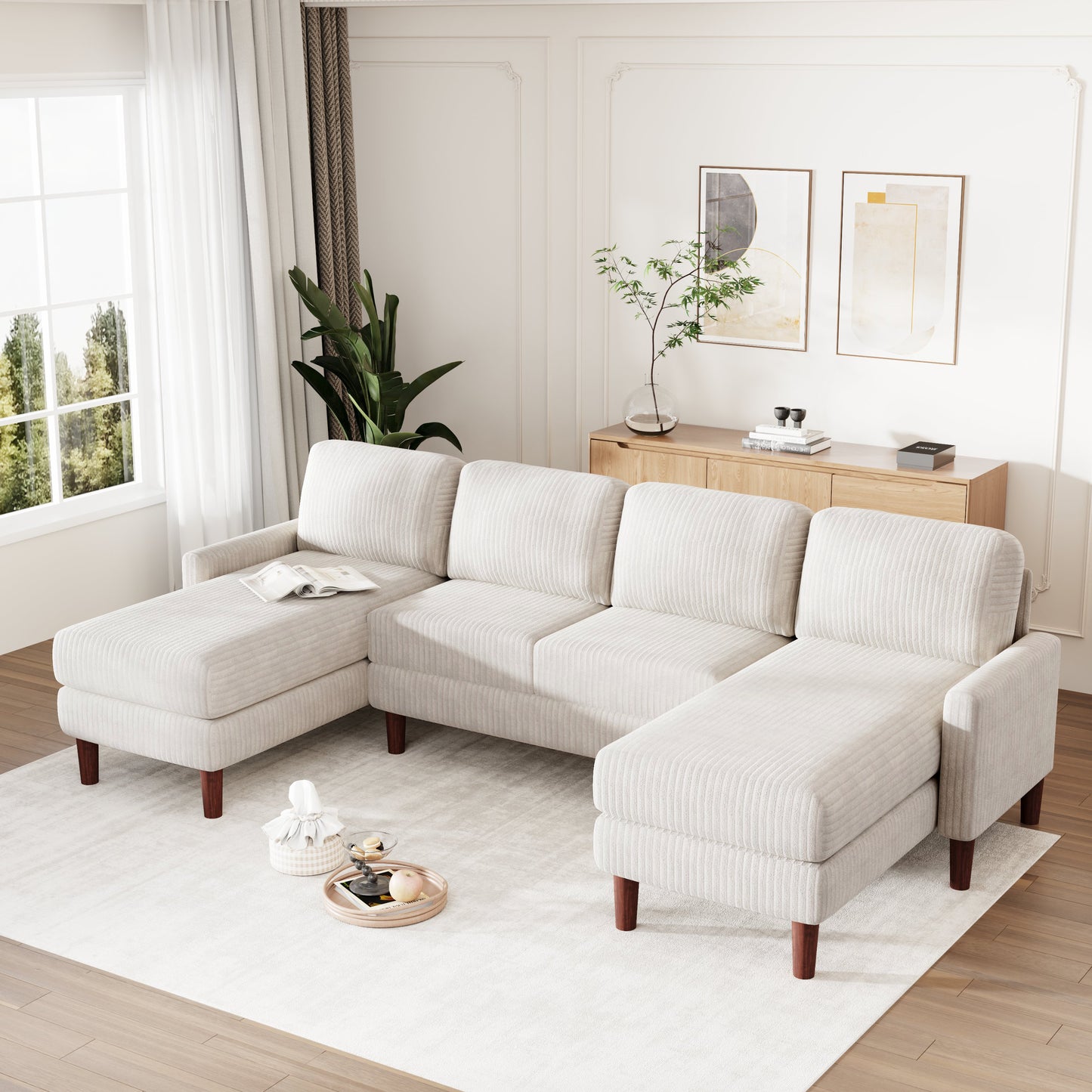 U_Style U-shaped Sponge-filled Cushion Combination Sofa, Suitable for Living Rooms, Studies, and Spacious Spaces