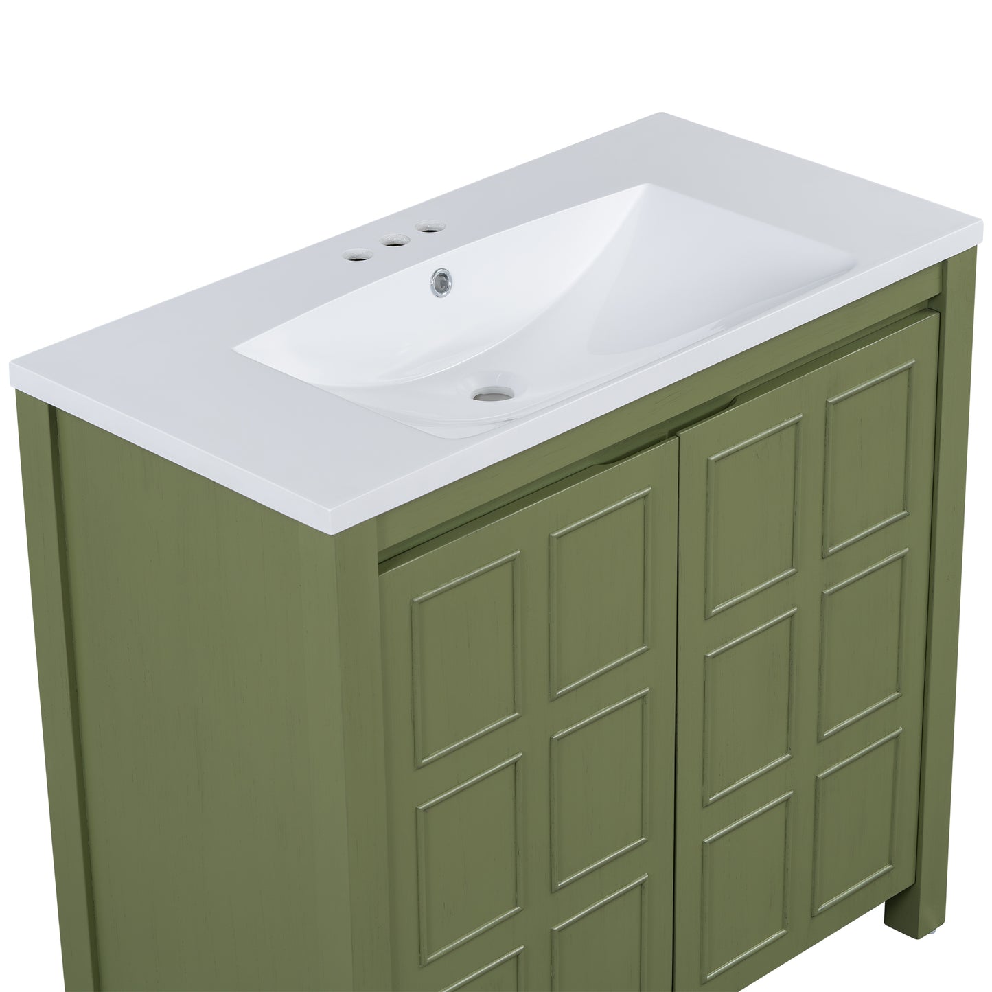 36" Bathroom Vanity Organizer with Sink, Combo Cabinet Set, Bathroom Storage Cabinet, Olive Green