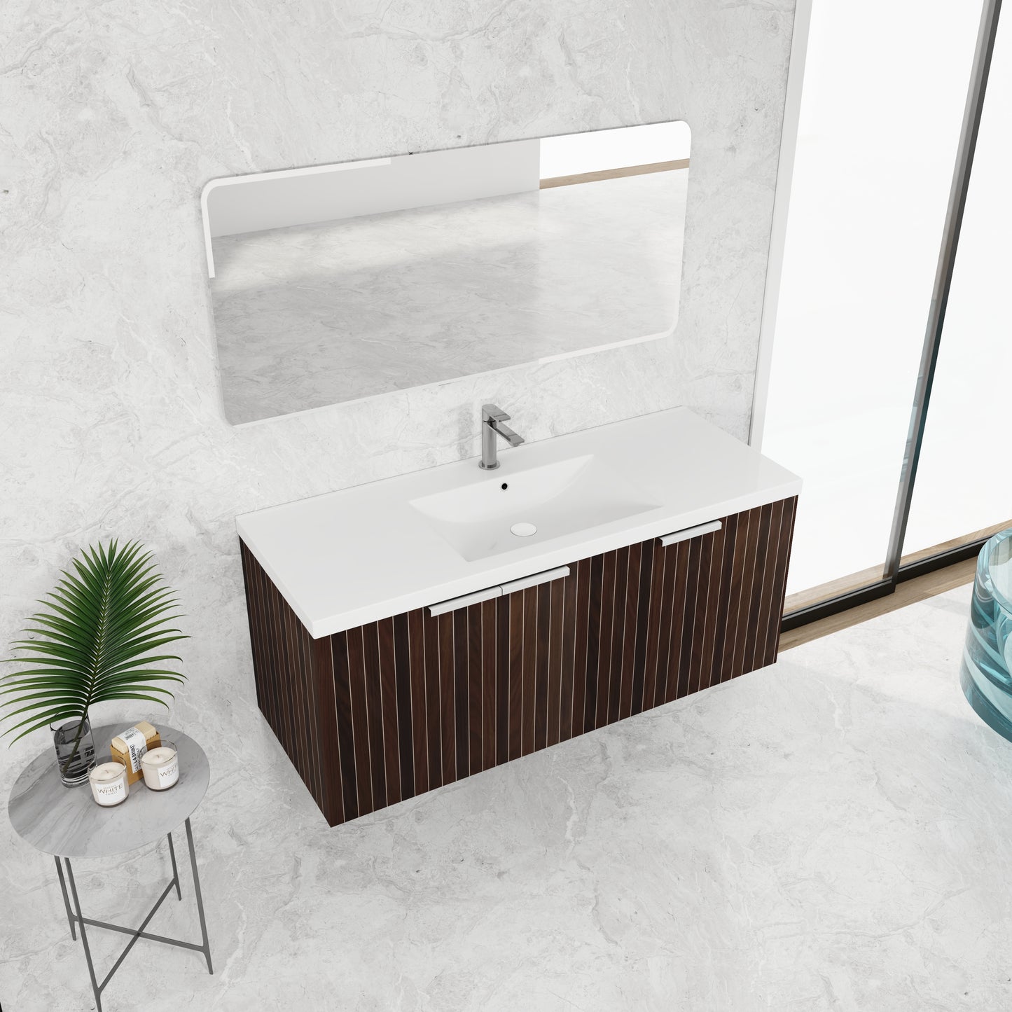 48 Inch Bathroom Cabinet With Resin Sink,Soft Close Doors,Float Mounting Design