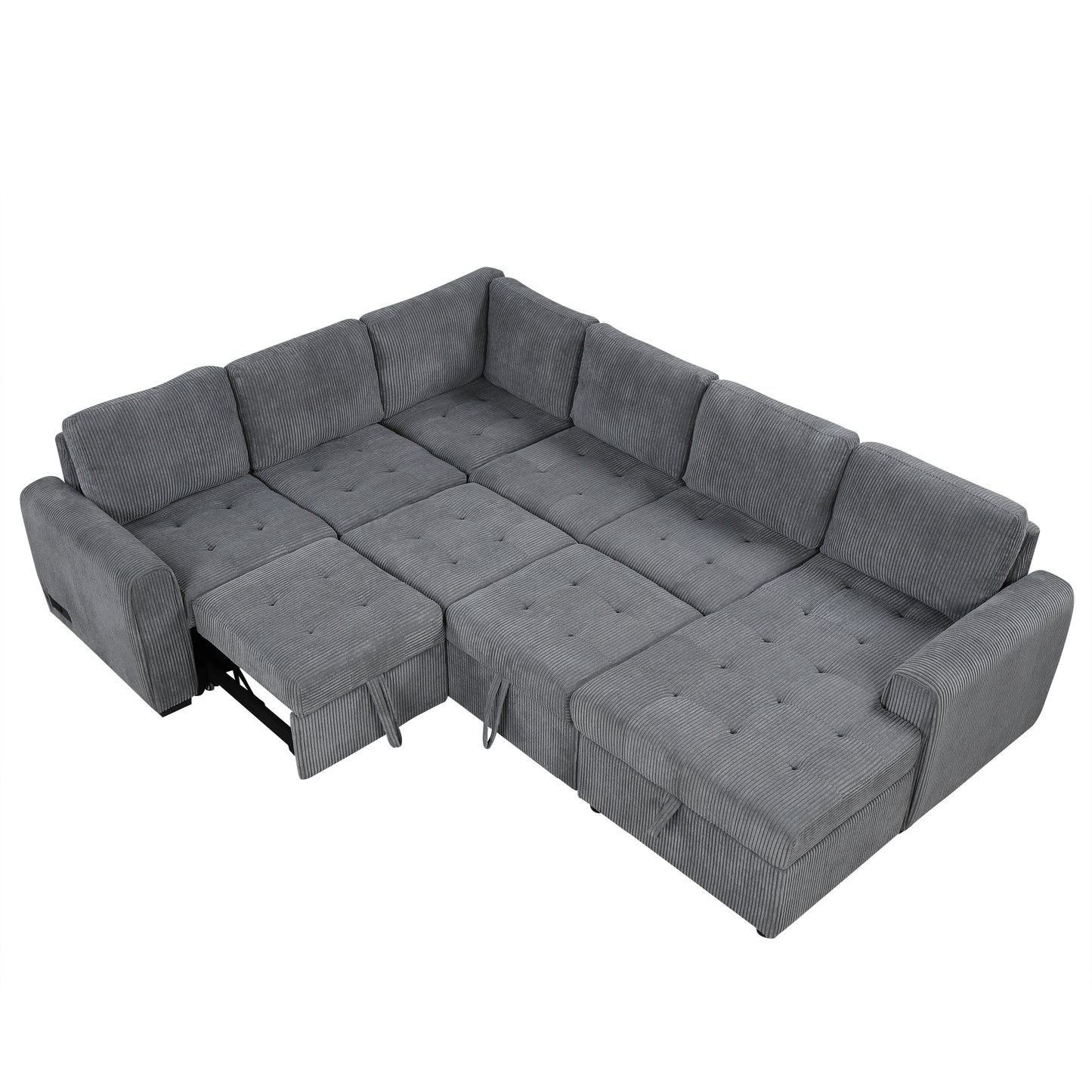 107.5" U-shaped Sofa Sectional Sofa Pull-out Sofa bed with a Storage Chaise Lounge, Charging Devices for Living Room, Gray