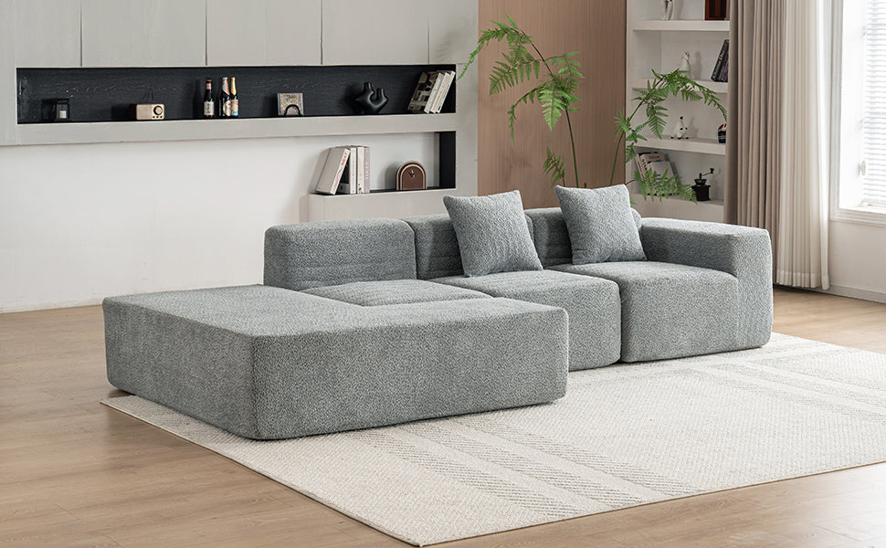 116.5" Sectional Sofa Full-compressed Sofa Couch Free-combined Sofa for Living Room, Grey