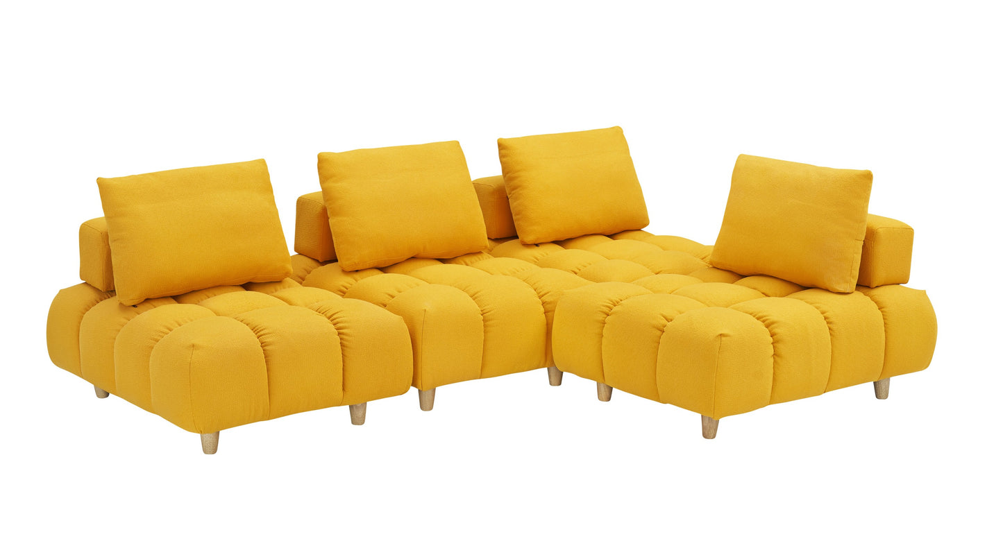 120 inches long, Teddy Sofa Fabric, with spacious and comfortable seats, for Apartment Office Living Room -Yellow