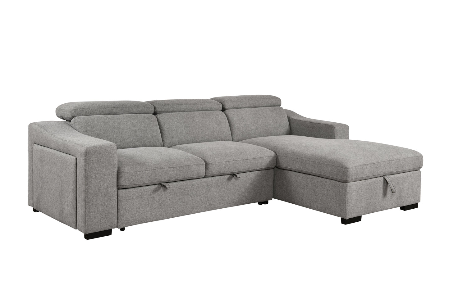 103'' inch Convertible Sectional Sofa with Storage Chaise, Adjustable Headrests, L-shaped Sleeper Corner Sectional Sofa with a Pull-Out Bed ,a USB Charging,and a Cup Holder,Light Gray