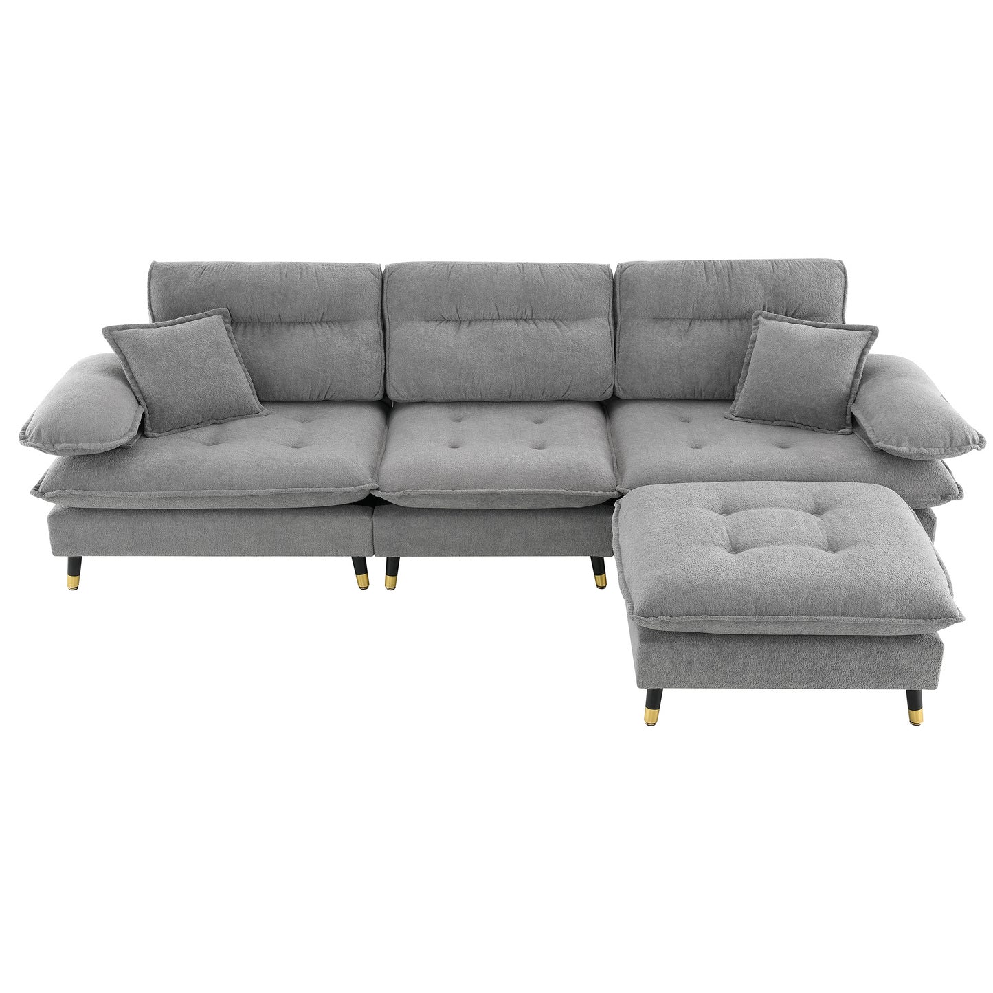 [VIDEO provided][New]106*66.5" L shaped Convertible Sectional Sofa,4 Seat Tufted Couch Set with Two-tone Adjust Legs,Cloud Chenille Fabric,Movable Ottoman for Living Room,  Apartment,Office,3 Colors