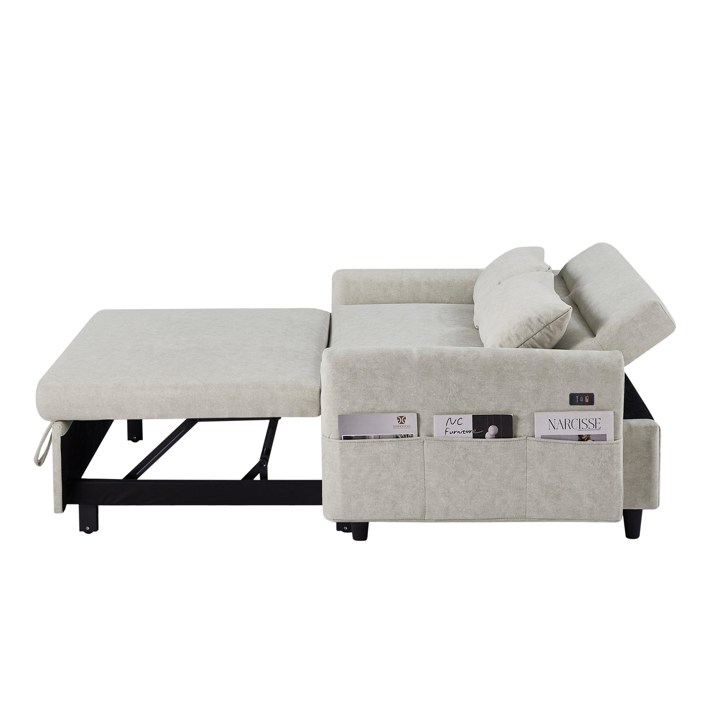 55.1" Pull Out Sleep Sofa Bed Loveseats Sofa Couch with Adjsutable Backrest, Storage Pockets, 2 Soft Pillows, USB Ports for Living Room, Bedroom, Apartment, Office, Beige (Old SKU: WF315689AAA)