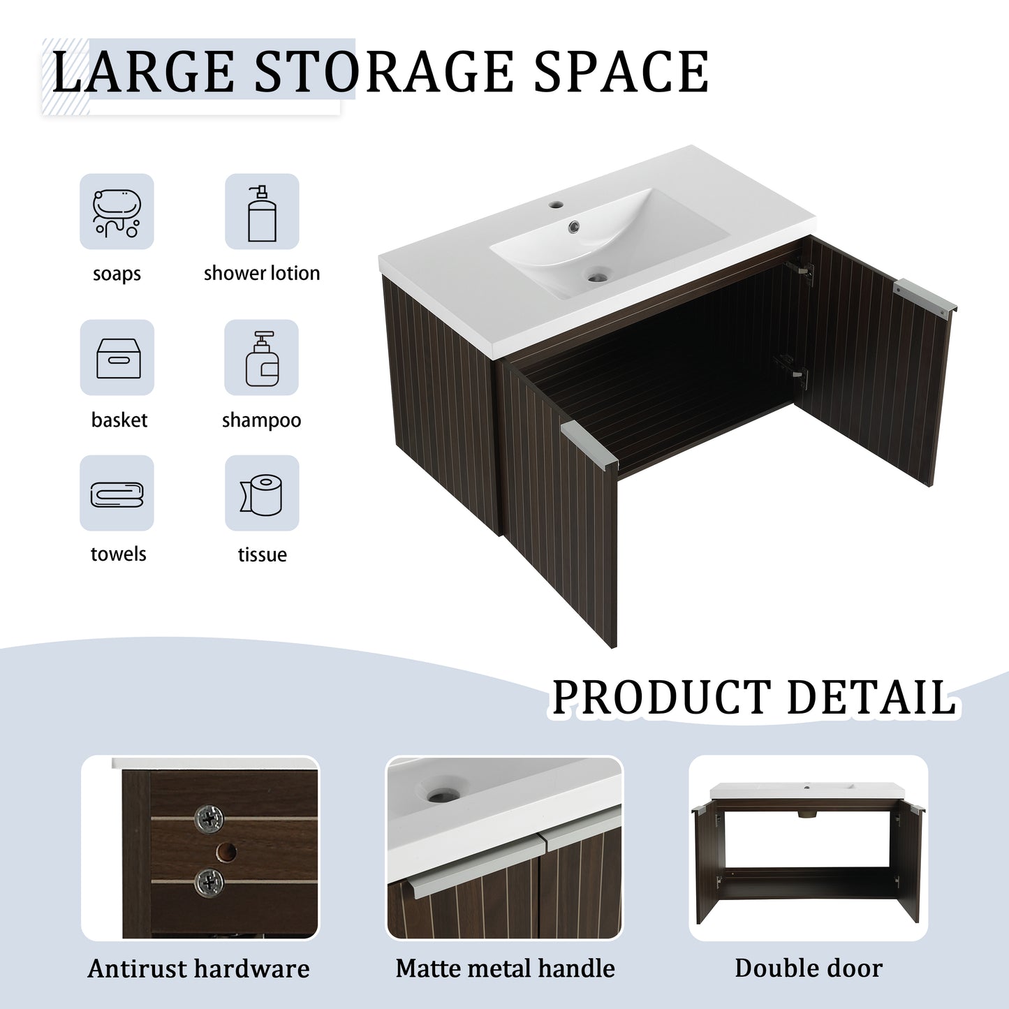 36 Inch Bathroom Cabinet With Resin Sink,Soft Close Doors,Float Mounting Design