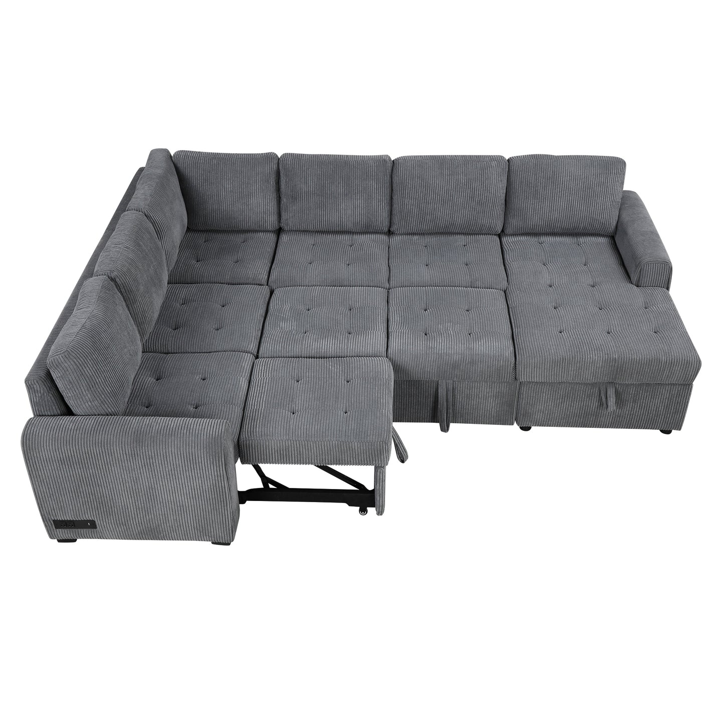 107.5" U-shaped Sofa Sectional Sofa Pull-out Sofa bed with a Storage Chaise Lounge, Charging Devices for Living Room, Gray