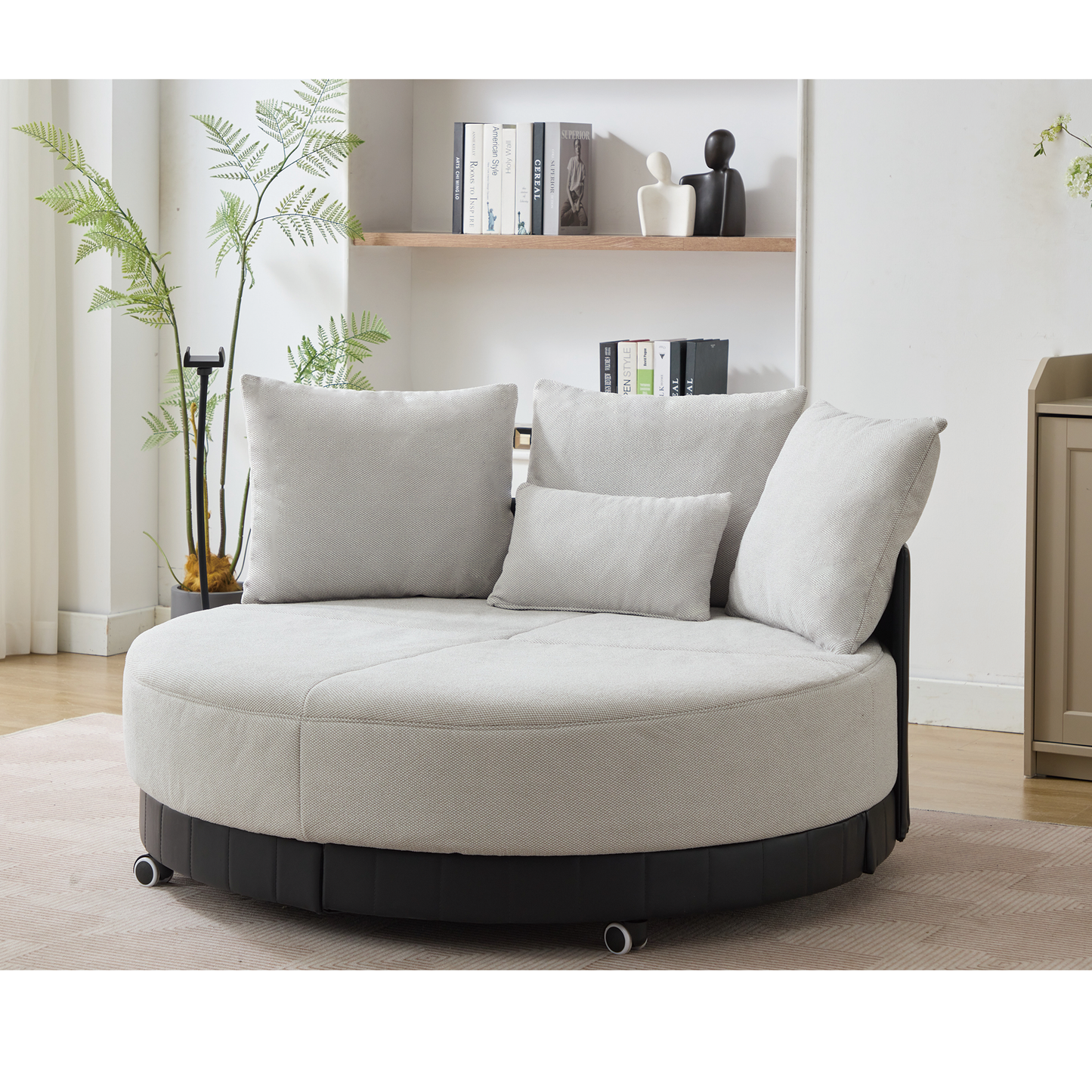 [NEW ARRIVED] [VIDEO PROVIDED]52.75'' Oversized Round Swivel  Chair,360° Swivel Chair, Couples chair,Adjustable phone stand,Swivel Chair,Rotating pulley,Polyester(Anti-Wrinkle),Gray