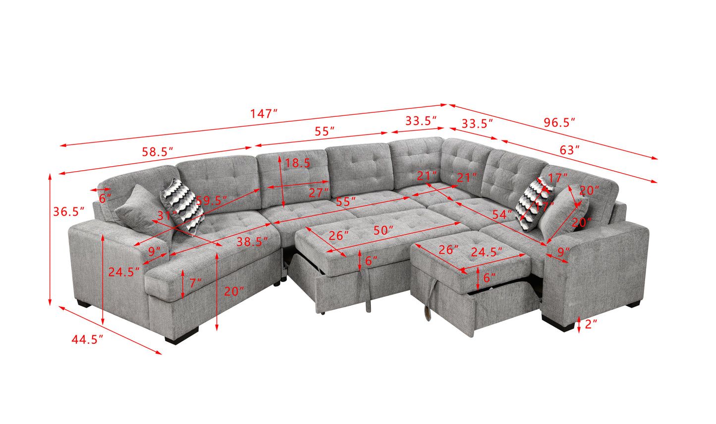 149" Oversized Sectional Modern Large Upholstered U-Shape Sectional Sofa, Extra Wide Chaise Lounge Couch for Home, Bedroom, Apartment, Dorm, Office, Grey