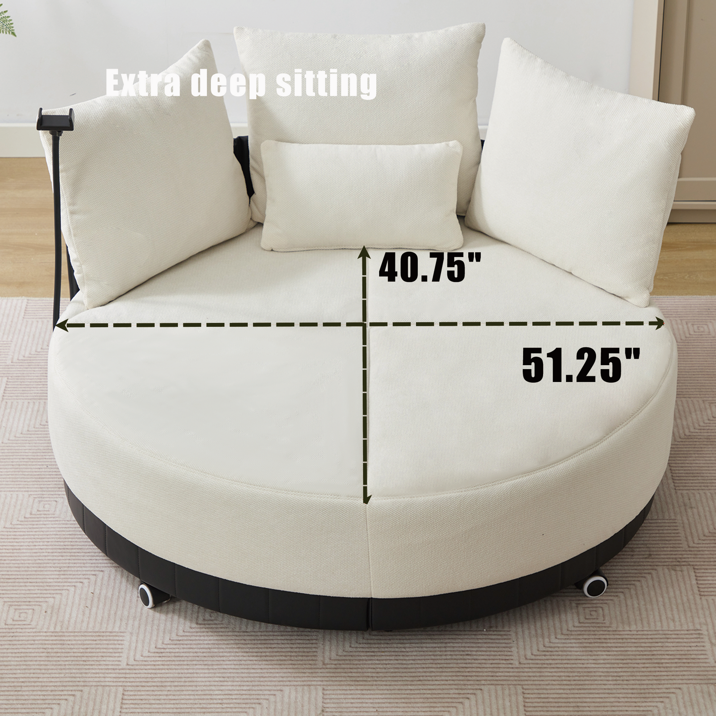 [NEW ARRIVED] [VIDEO PROVIDED]52.75'' Oversized Round Swivel  Chair,360° Swivel Chair, Couples chair,Adjustable phone stand,Swivel Chair,Rotating pulley,Polyester(Anti-Wrinkle),Beige