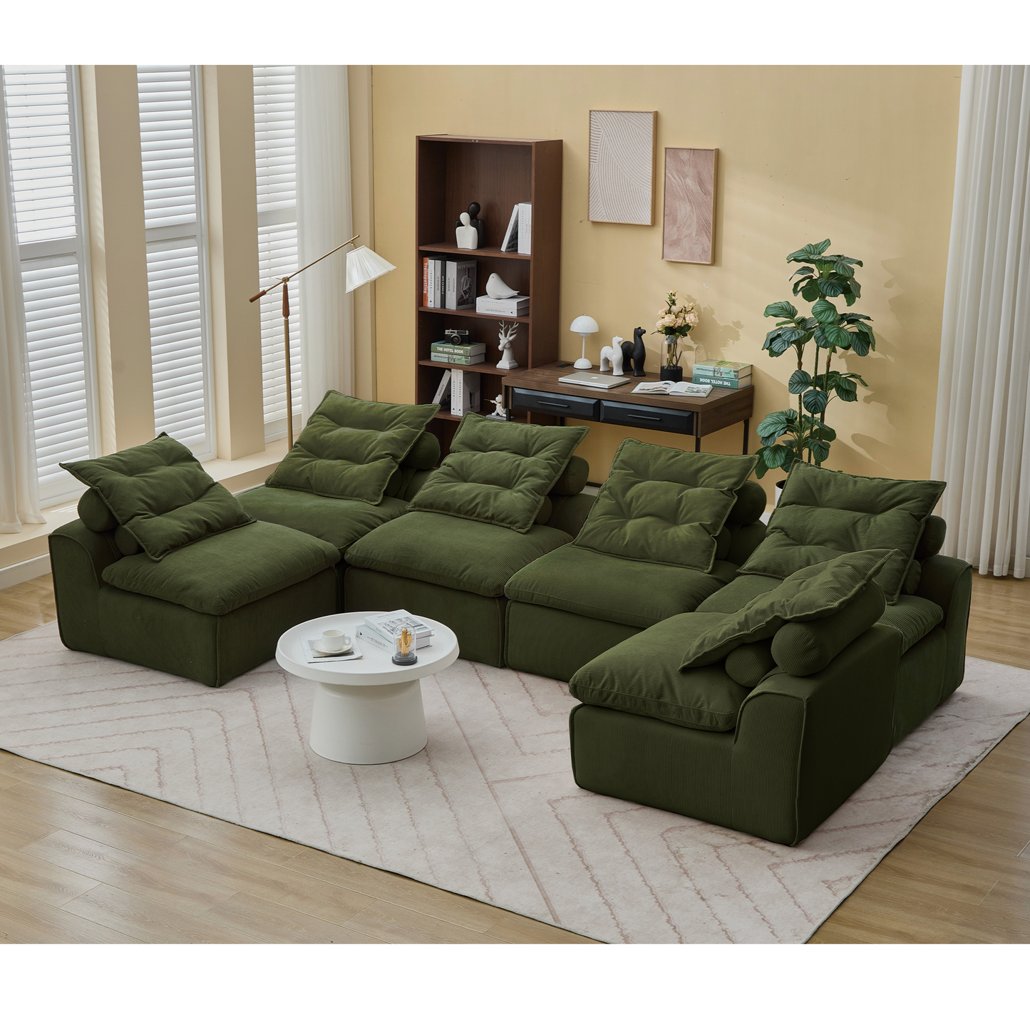 [NEW ARRIVED] [VIDEO PROVIDED]Modular Sofa,No Armrests,At will DIY,Corduroy ,Neck Pillow-Back Lounge Sofa Chair,Reading Nook, or Apartment Living, Lumbar Pillow,6 Seats,Upholstered,Green