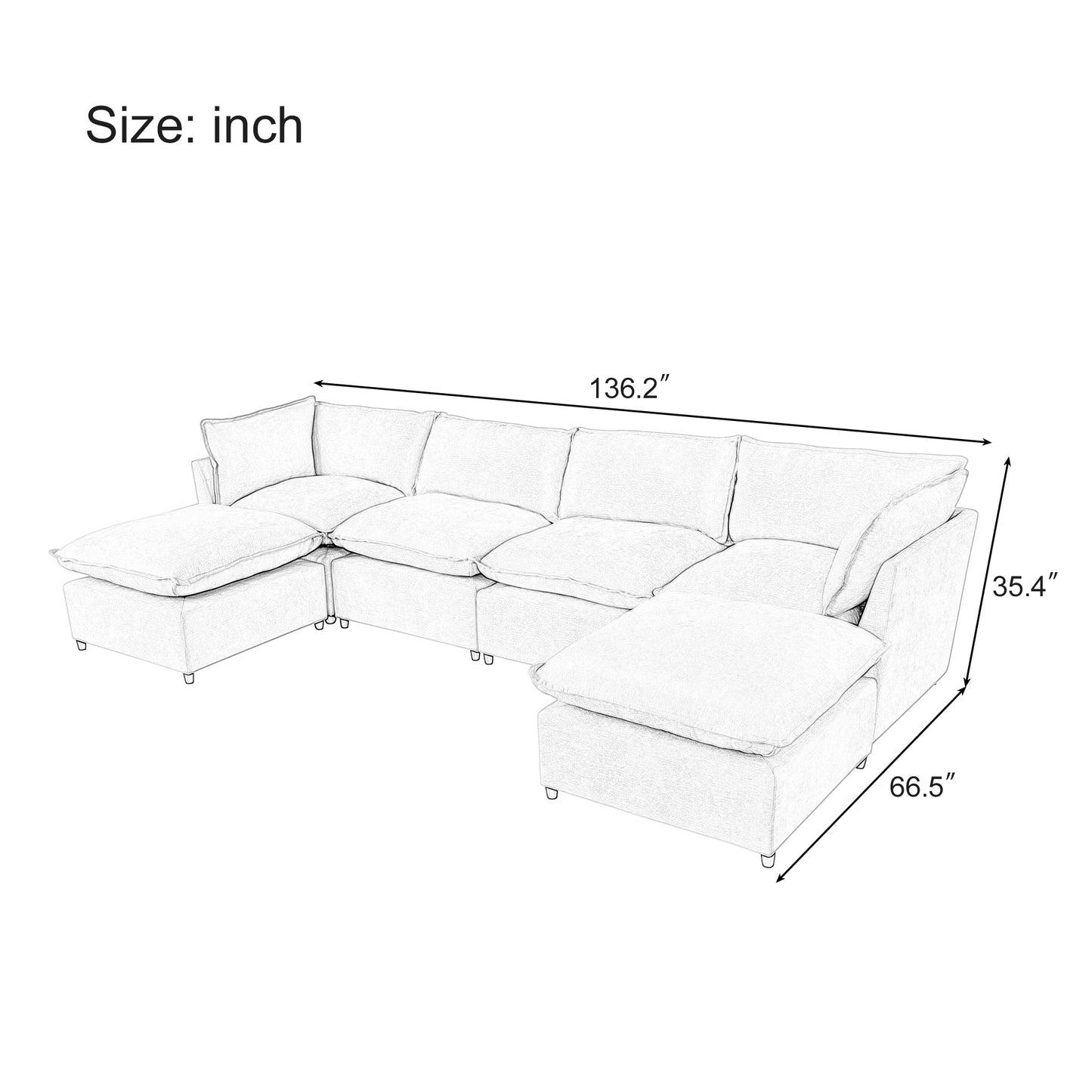 U_Style Modern Large U-Shape Sectional Sofa, 2 Large Chaise with Removable Ottomans, Convertible L-Shape Sectional Sofa with Stylish Piping Design,for Living Room,Spacious Space(Old SKU:WY000351AAA)