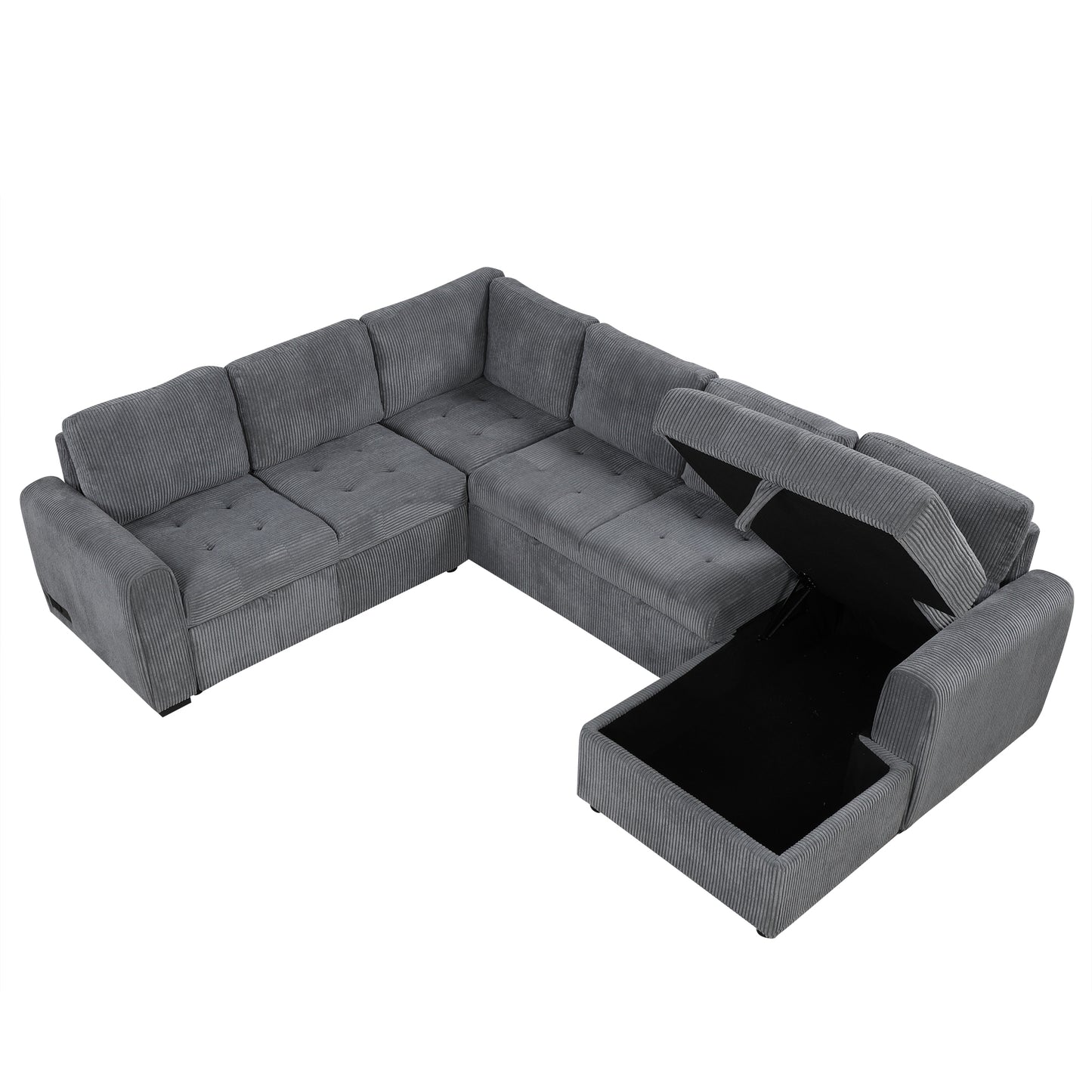 107.5" U-shaped Sofa Sectional Sofa Pull-out Sofa bed with a Storage Chaise Lounge, Charging Devices for Living Room, Gray