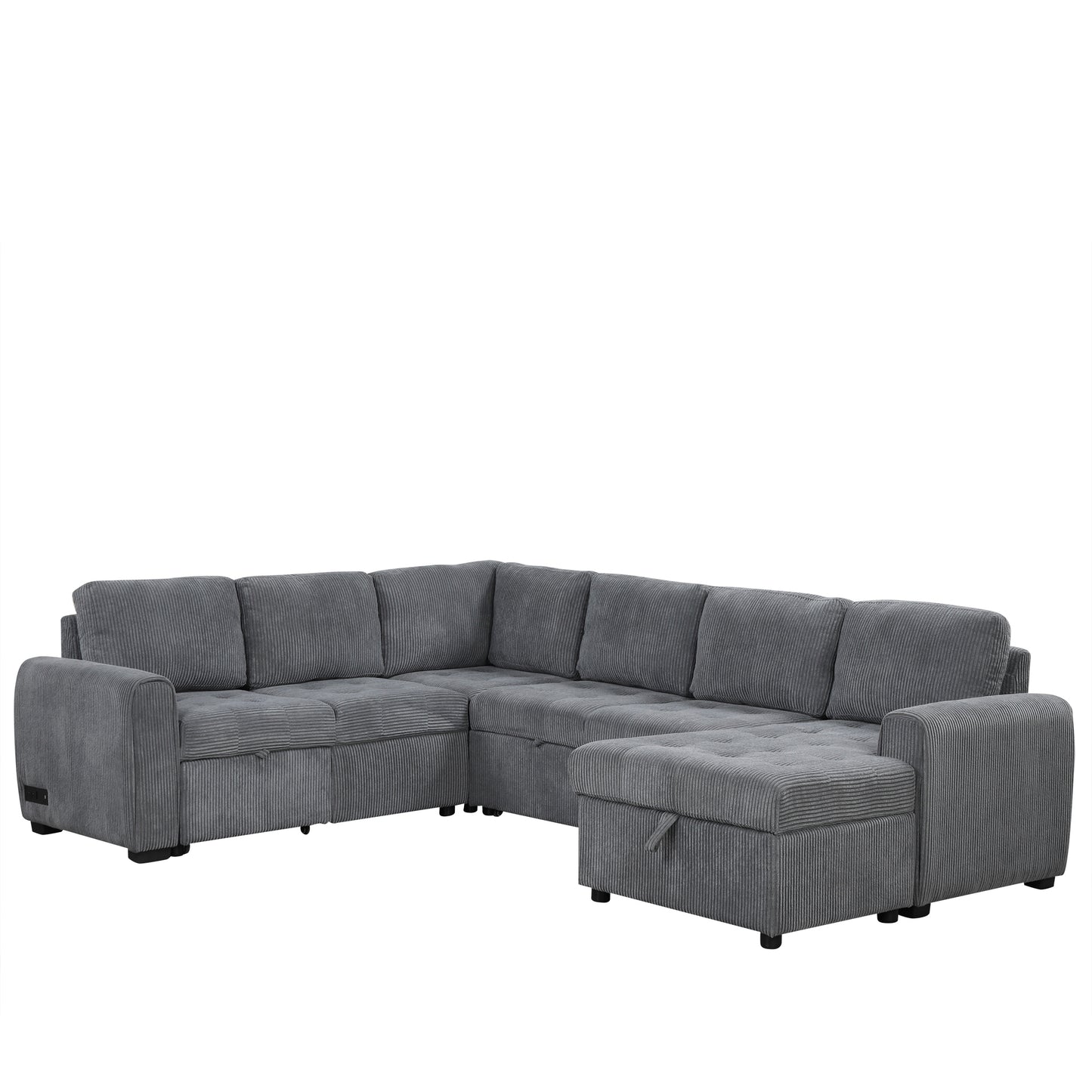 107.5" U-shaped Sofa Sectional Sofa Pull-out Sofa bed with a Storage Chaise Lounge, Charging Devices for Living Room, Gray