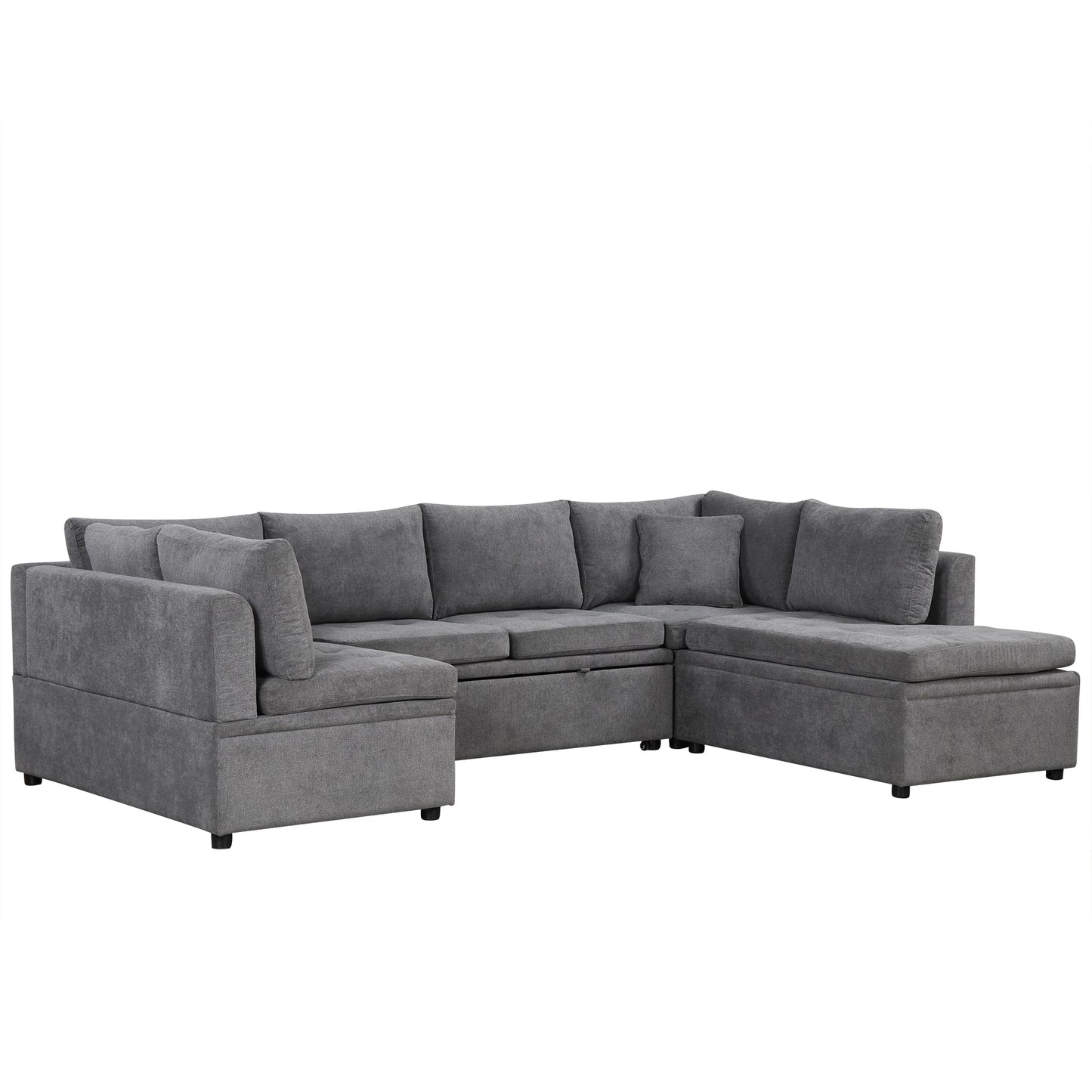 117.3" Oversized Sectional Sofa U- shaped Sofa Couch Pull-out Sofa Bed with Two Throw Pillows for Living Room, Gray