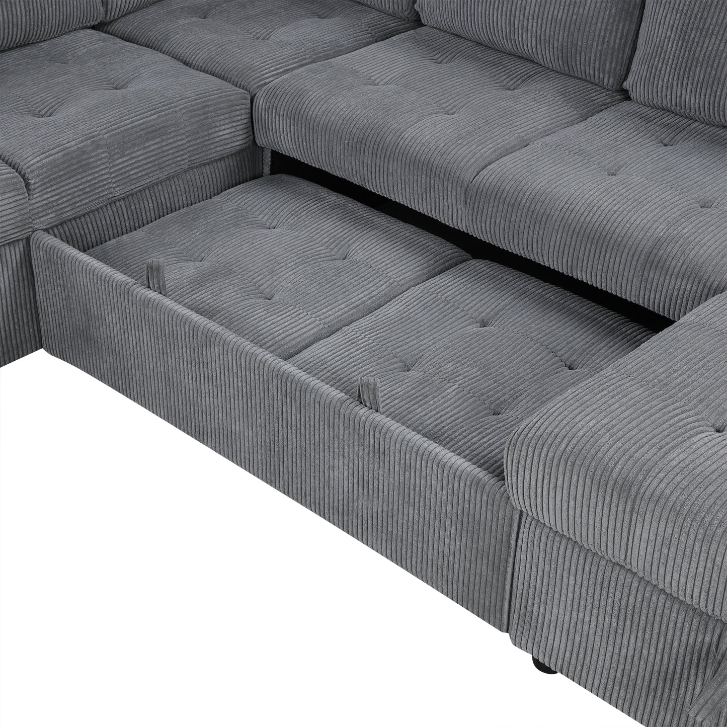 107.5" U-shaped Sofa Sectional Sofa Pull-out Sofa bed with a Storage Chaise Lounge, Charging Devices for Living Room, Gray