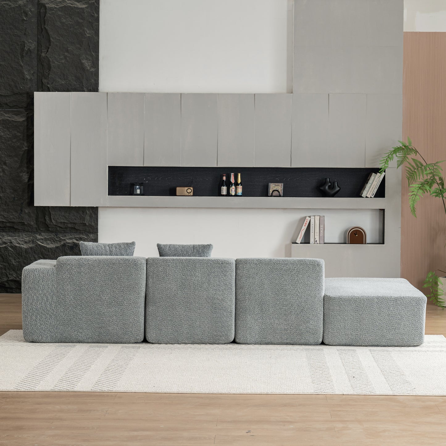 116.5" Sectional Sofa Full-compressed Sofa Couch Free-combined Sofa for Living Room, Grey