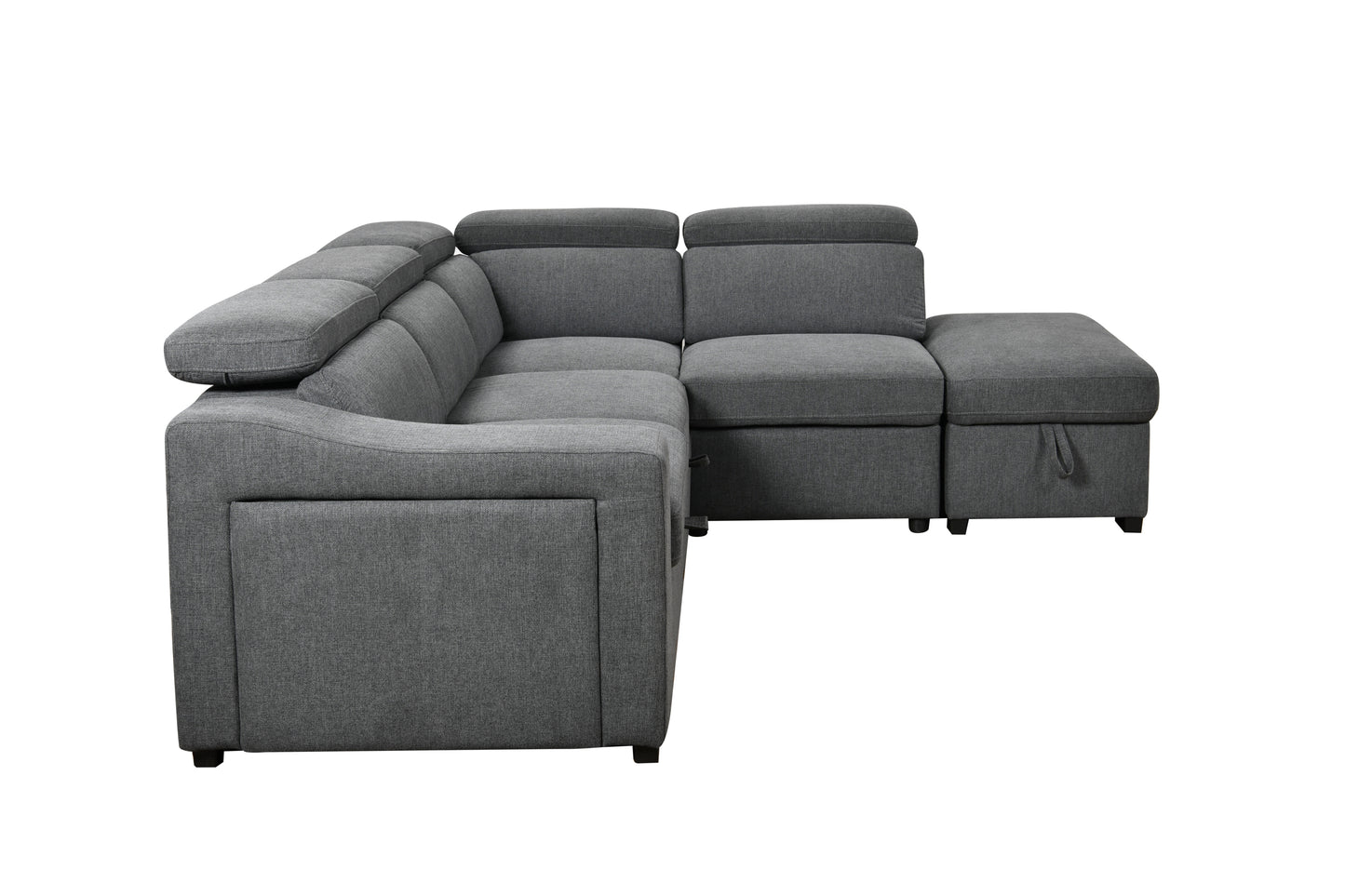 105"L-Shape Sectional Sofa with Pull-Out Bed and Ottoman Storage Space, Convertible Sleeper Couch, Arm with 1 Cup Holders and Wirelessly Charged, for Living Room, Apartment, Dark Gray