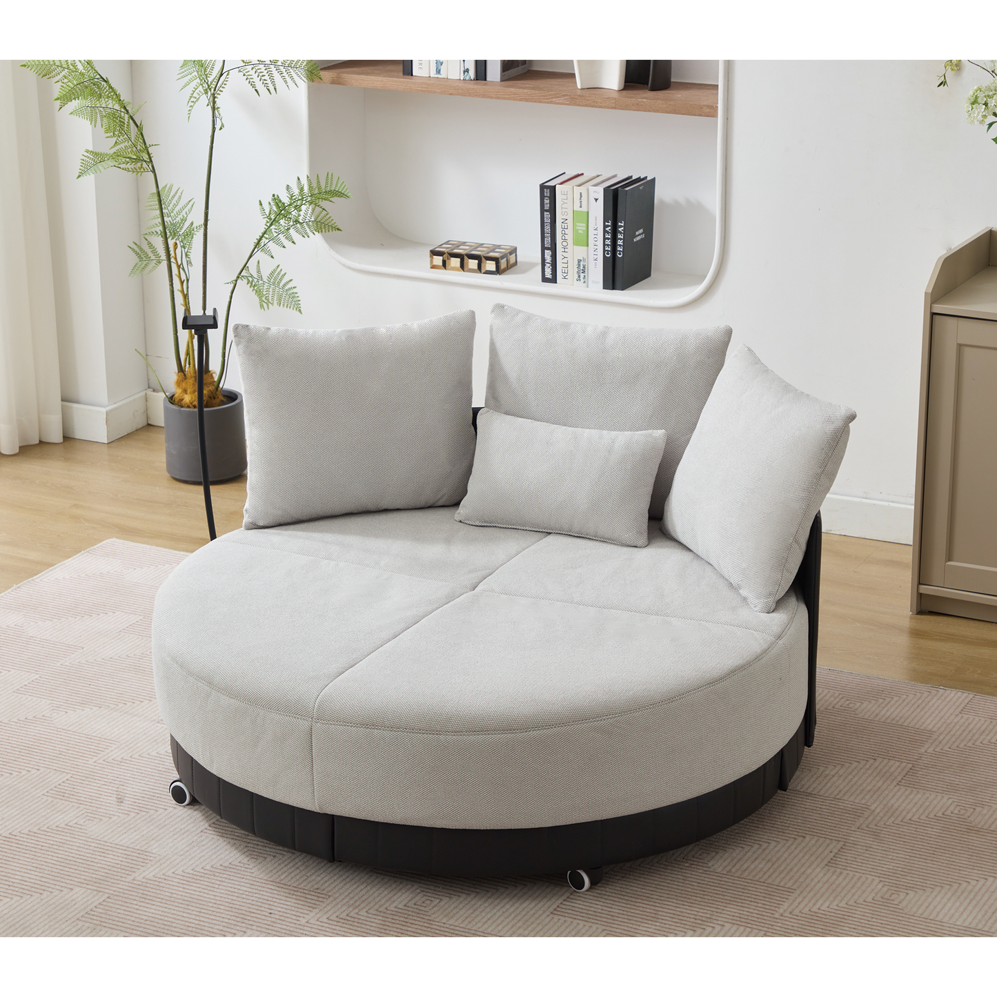 [NEW ARRIVED] [VIDEO PROVIDED]52.75'' Oversized Round Swivel  Chair,360° Swivel Chair, Couples chair,Adjustable phone stand,Swivel Chair,Rotating pulley,Polyester(Anti-Wrinkle),Gray