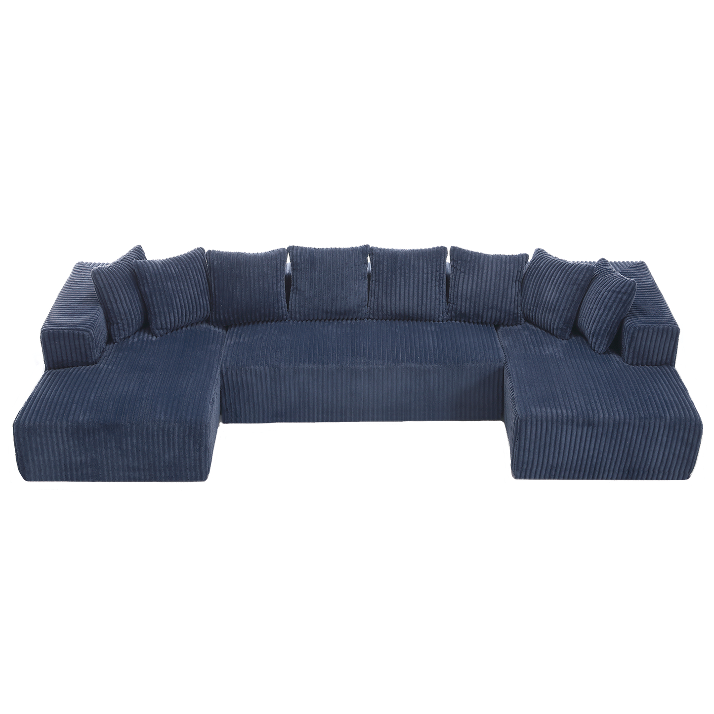 [VIDEO PROVIDED]131'' Modular Sectional Couch, U-shaped sofa , Chaise Lounge, Striped fabric,Upholstered 4 Seater Couch for Living Room, Bedroom, Free Combination Sofa (Corduroy), Blue