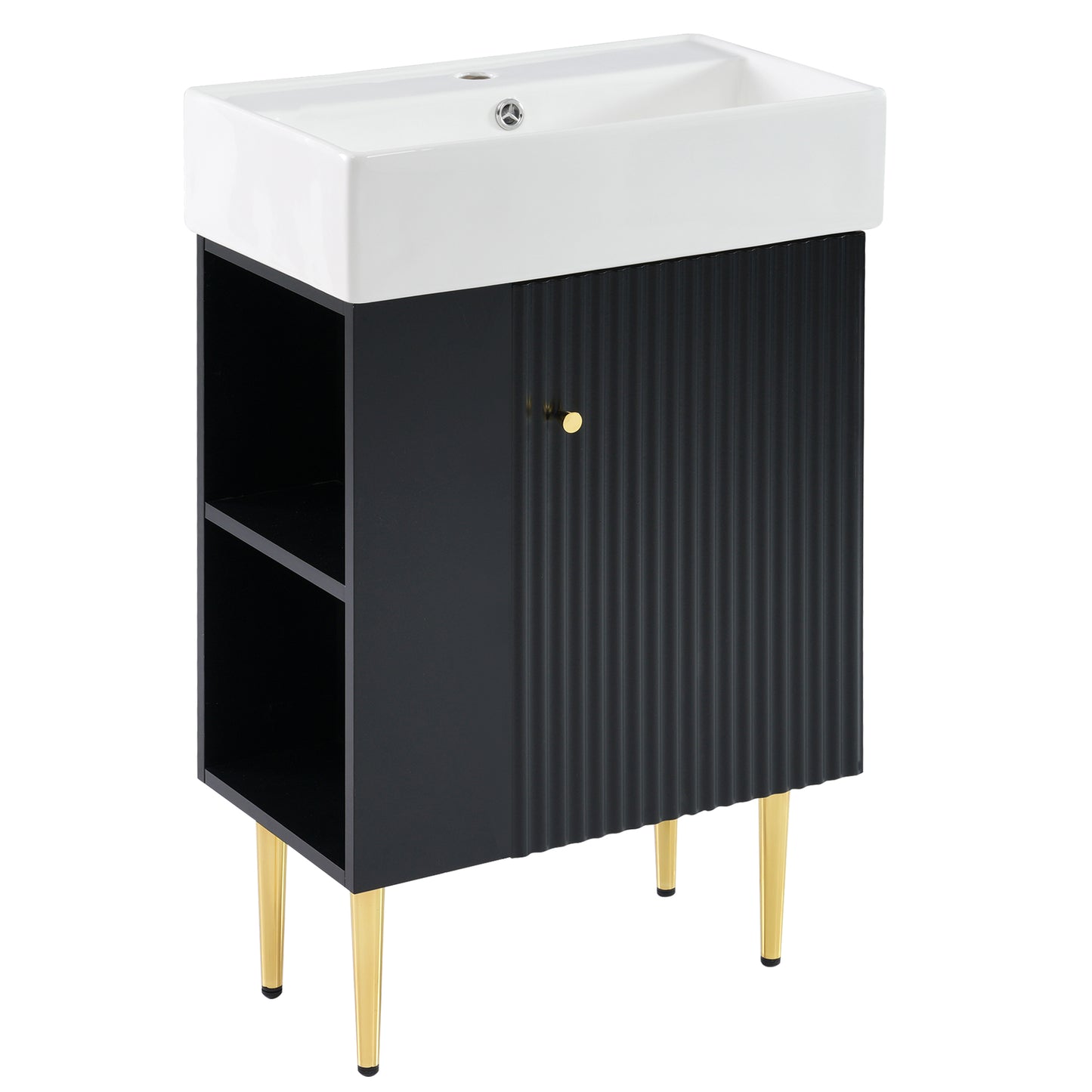 21.6" Black Bathroom vanity, Combo Cabinet, Bathroom Storage Cabinet, Single Ceramic Sink, Left side storage