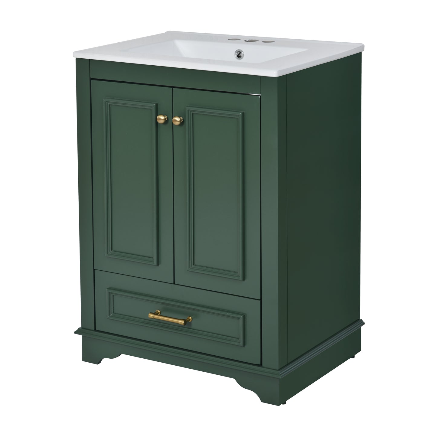 24'' Bathroom Vanity with Ceramic Sink Combo, Modern Freestanding Storage Cabinet  with Silver Handles,  Soft Closing Doors