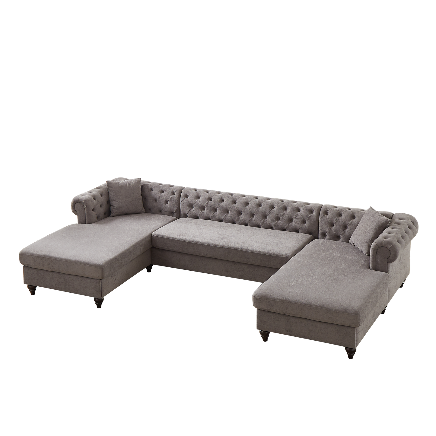 135.5-inch Modern Style Chenille Three Piece Sofa, Pull Point Design U-shaped Sofa two Chaise Longue Seats, two Pillows and Wooden feet, Suitable for Living room, Bedroom, Lounge and Projection Room